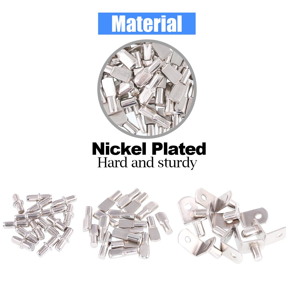 Glarks 110-Pieces Nickel Plated Shelf Bracket Pegs - Heavy Duty Cabinet & Furniture Shelf Pins Support Kit (3 Styles, Silver) - Perfect for Kitchen Cabinets, Bookshelves & DIY Storage Solutions