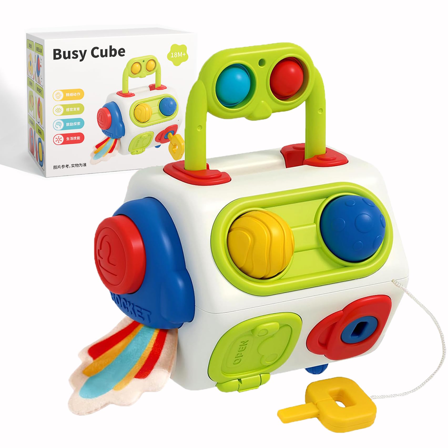 Montessori Busy Cube Sensory Toy for 1 Year Old Toddlers - Educational Learning Activity Cube for Babies 6-18 Months - Perfect Travel Toy for Airplane & Car Rides - Gift for 1 Year Old Boys & Girls | Develop Fine Motor Skills During Playtime & Travel