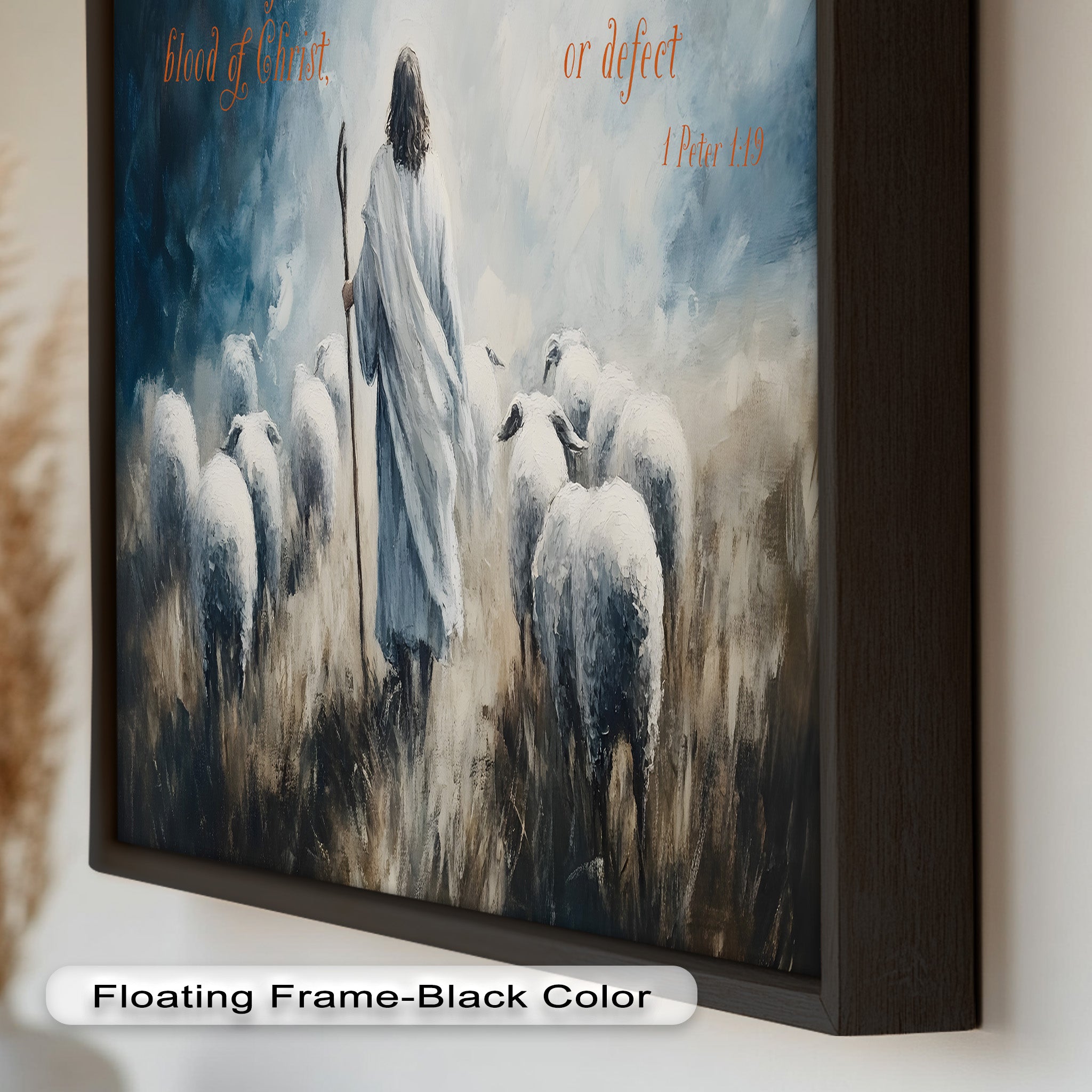 1 Peter 1:19 - The Lamb of God Bible Verse Oil Painting - Religious Wall Art for Home, Church & Office Decor