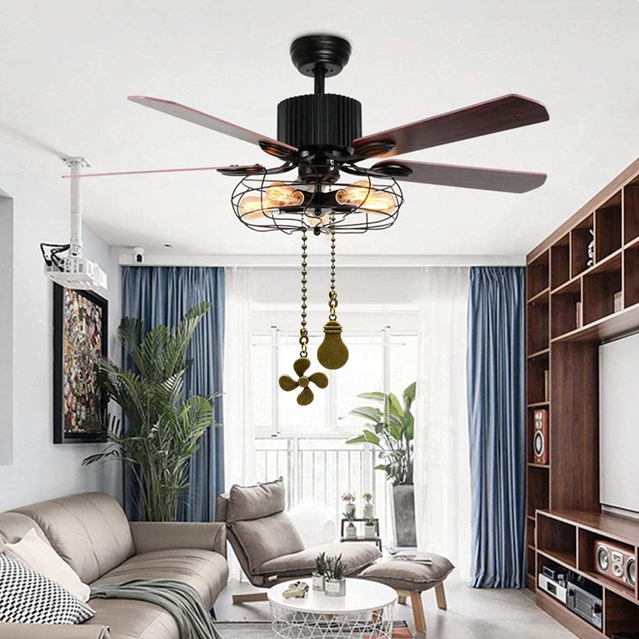 Antique Bronze Ceiling Fan Pull Chain Set - 4 Pieces Bulb & Fan Pattern Extension with 12 Inch Pendant & Ball Connector | Perfect for Bedroom, Living Room, and Office Ceiling Fan Replacement