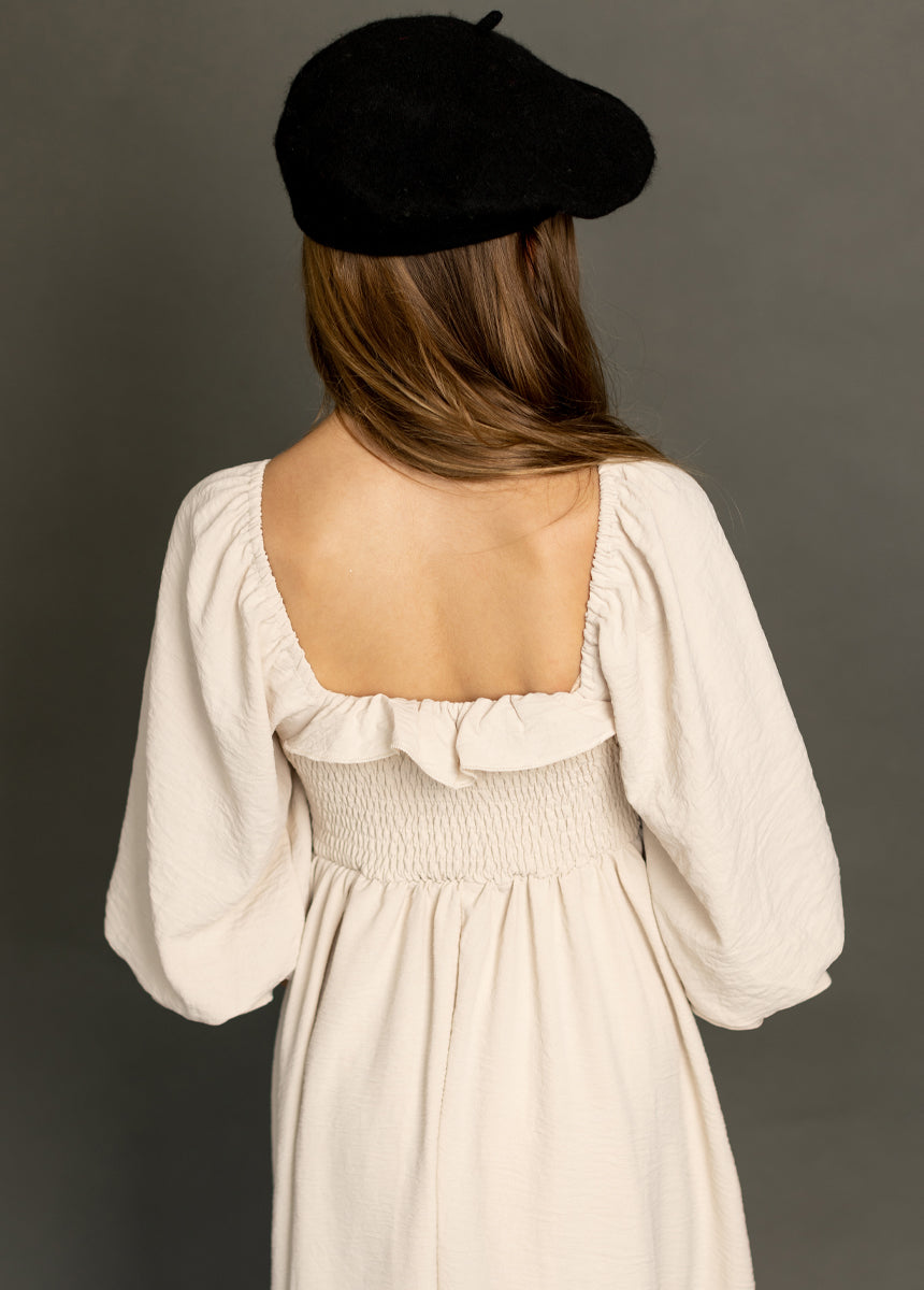 Odina Women's Ecru Dress - Elegant Flowy Midi Dress for Casual Wear, Office & Special Occasions
