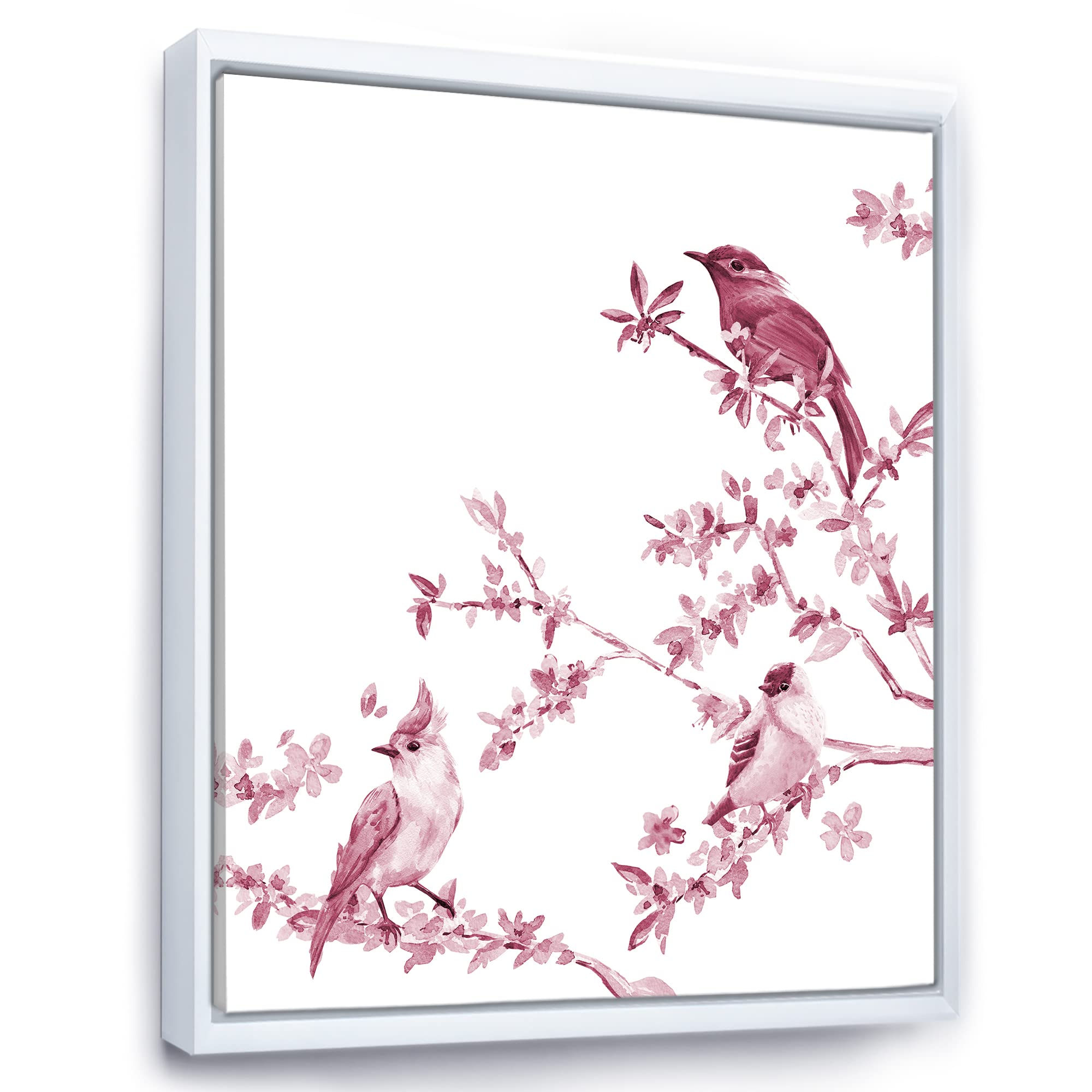 Stunning Pink Birds Framed Canvas Wall Art - Handmade Traditional Painting for Living Room, Bedroom & Office Decor