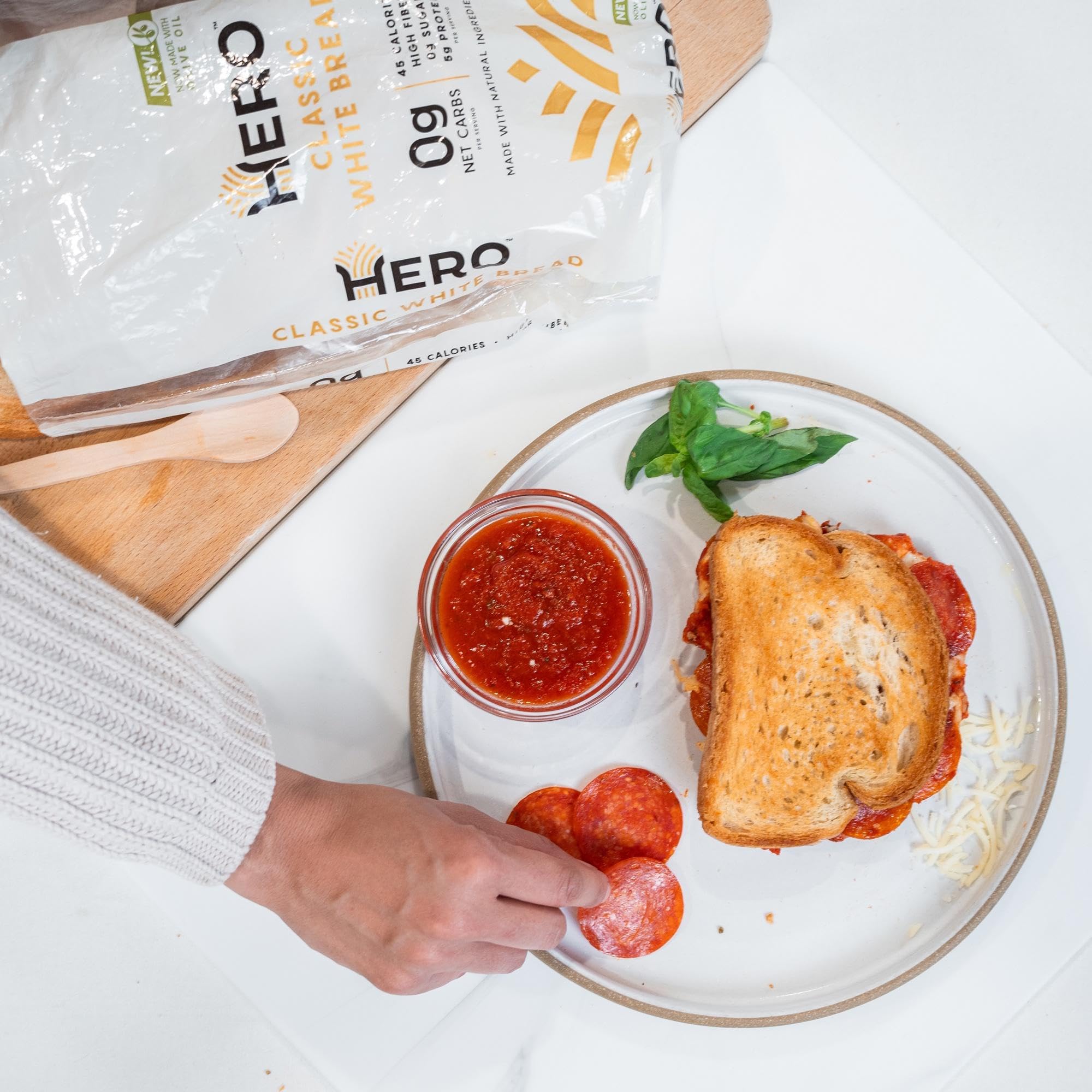 Hero Classic White Bread — 0g Net Carb, 0g Sugar, 45 Calories, 10g Fiber per Slice | Keto Friendly, Low Carb Bread | Tastes Like Regular Bread | 15 Slices per Loaf, Pack of 4 | Perfect for Sandwiches, Toast & Keto Diet