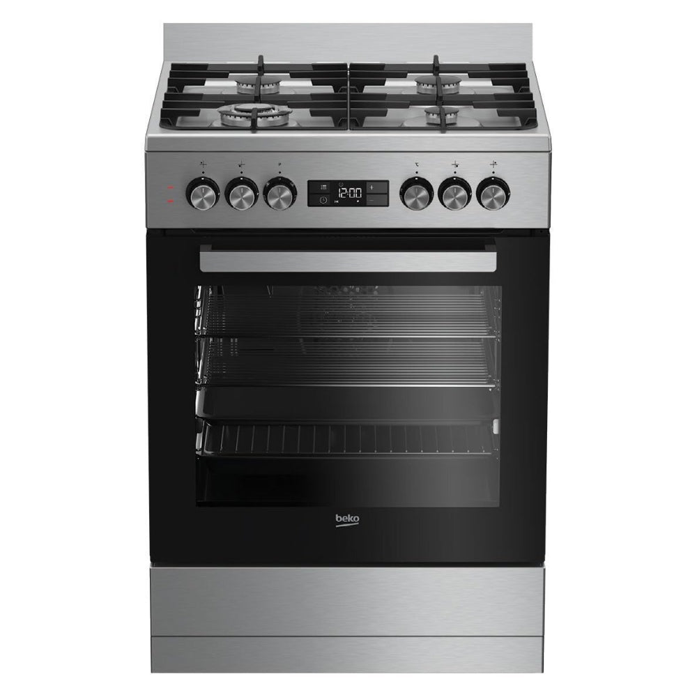 Beko 60cm Dual Fuel Upright Cooker BFC60GMX - Gas & Electric Range for Home Kitchen - Perfect for Baking, Roasting & Family Cooking