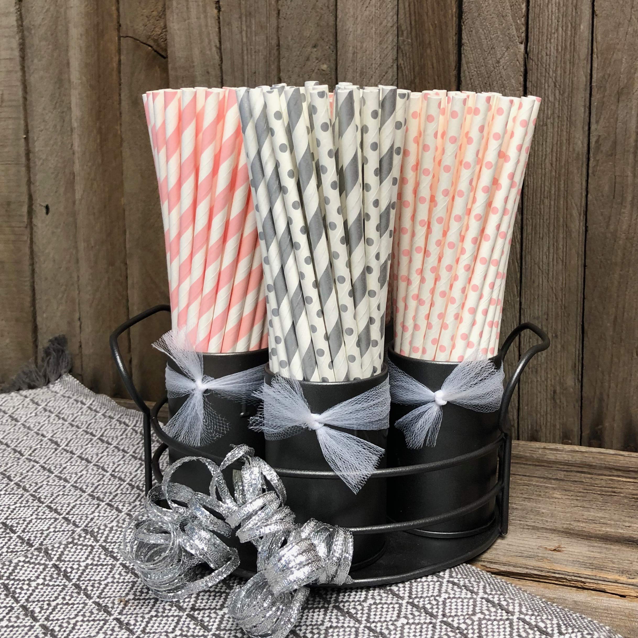 Pink & Silver Paper Straws 7.75