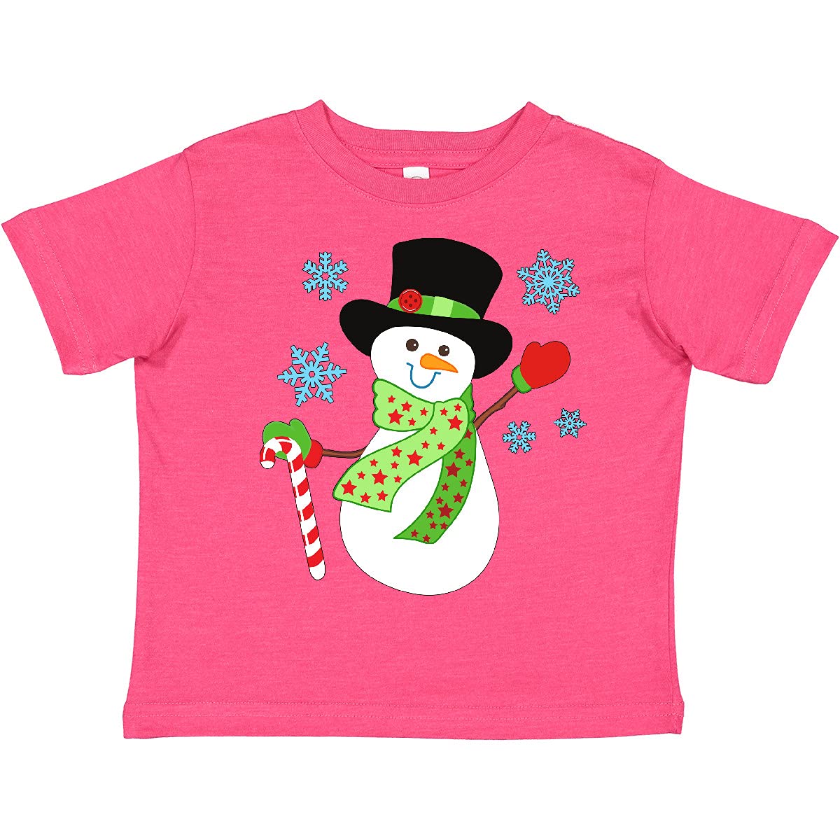 Inktastic Christmas Snowman in Top Hat with Candy Cane Toddler T-Shirt - Cute Holiday Outfit for Toddlers, Perfect for Christmas Parties & Family Photos