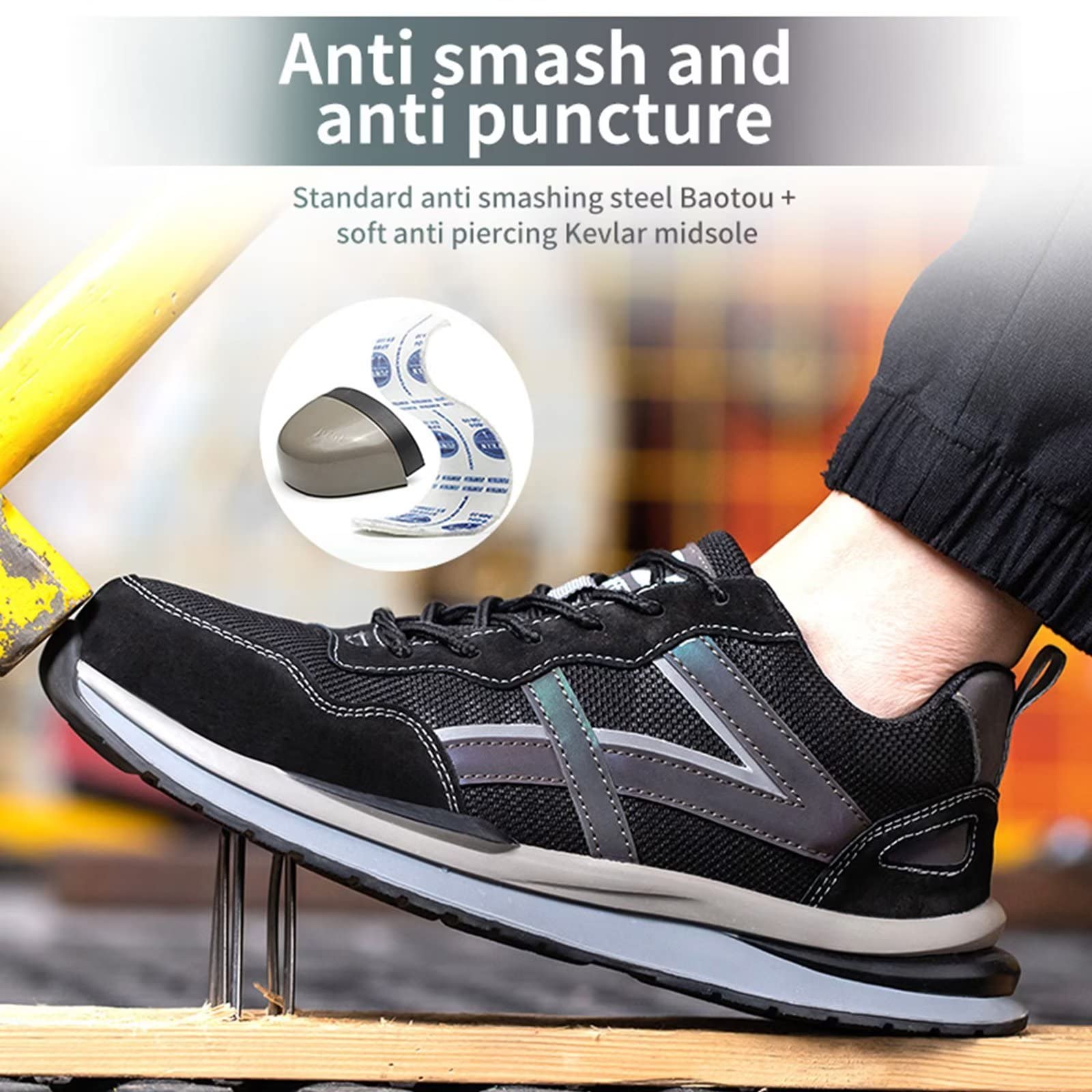 Men's Steel Toe Work Shoes - Lightweight & Breathable for Construction & Industrial Use