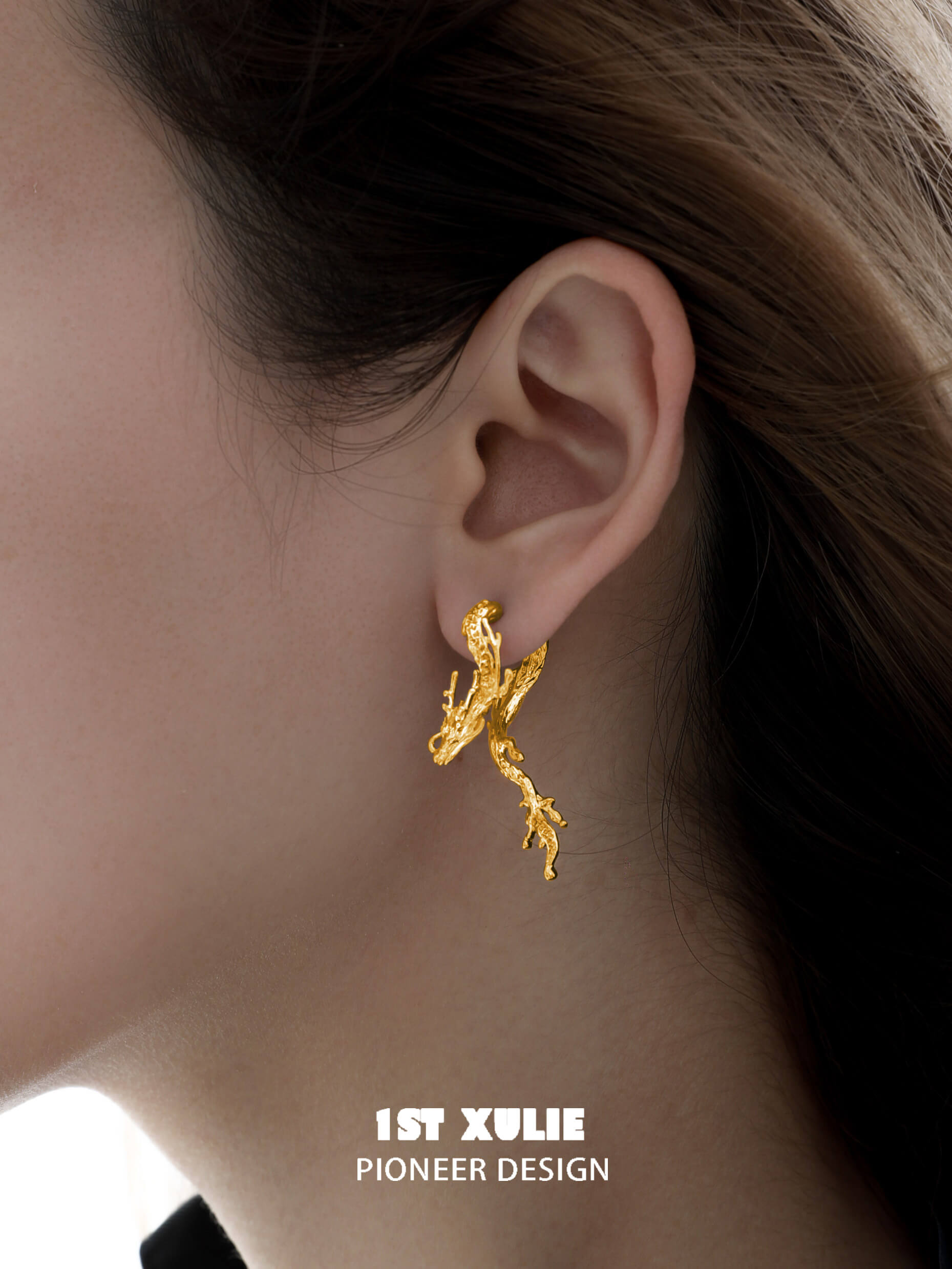 S925 Sterling Silver 24K Gold Plated Dragon Dangle Stud Earrings for Women - Perfect for Parties, Weddings & Gifts