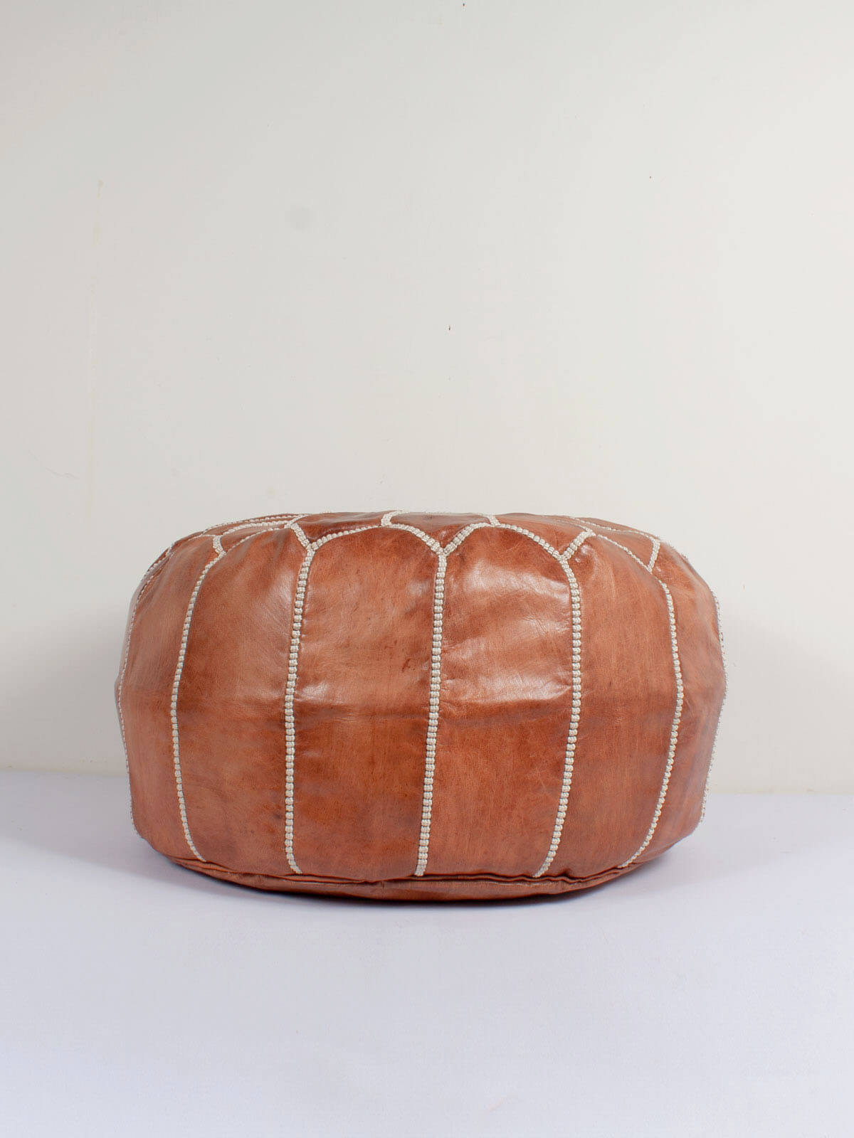 Handmade Moroccan Leather Pouffe Ottoman - Genuine Leather Footstool, Tan - Perfect for Living Room, Bedroom & Boho Decor