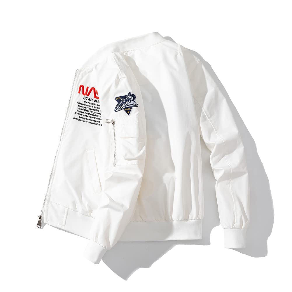 Acelyn Men's NASA MA-1 Bomber Jacket - Lightweight Windbreaker with USA Flag & Pockets | Military Style Flight Coat for Casual Wear & Outdoor Activities
