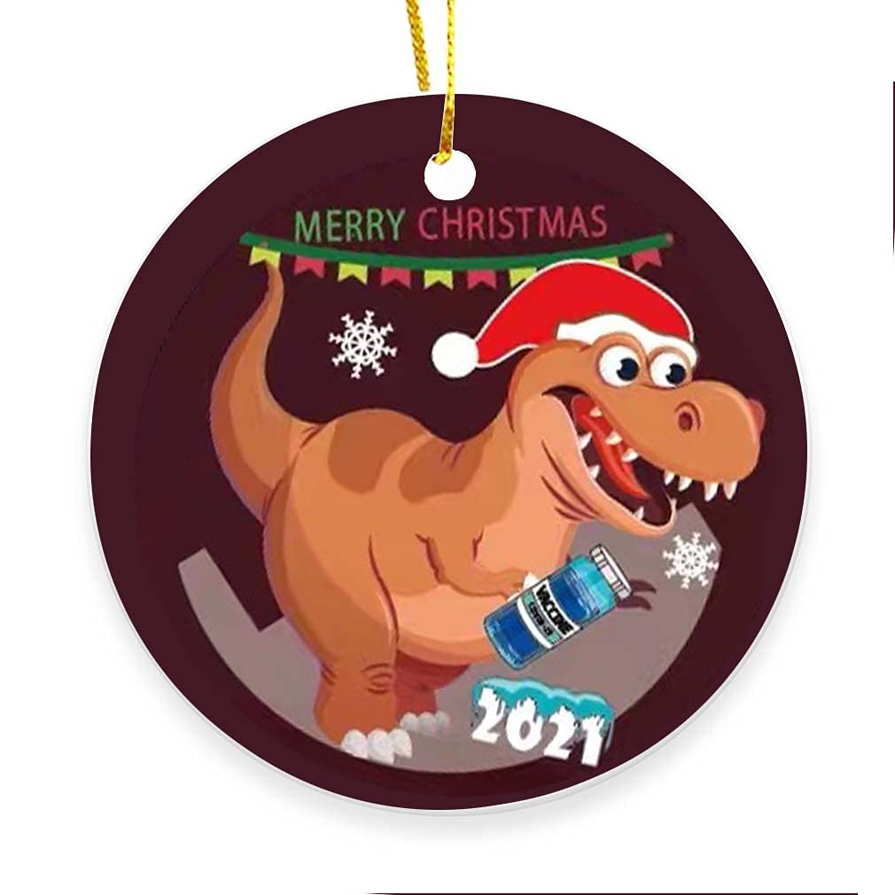 Dinosaur Ceramic Double-Sided Christmas Tree Ornaments - 2021 Holiday Keepsake Gift for Social Distancing & Quarantine | Funny Novelty Home Decor for Christmas Parties, Office Decorations & Festive Celebrations