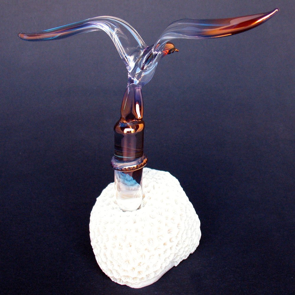 Hand Blown Glass Seagull Figurine on Coral Base - Elegant Home Decor for Beach House, Coastal Living Room & Nautical Theme Gifts
