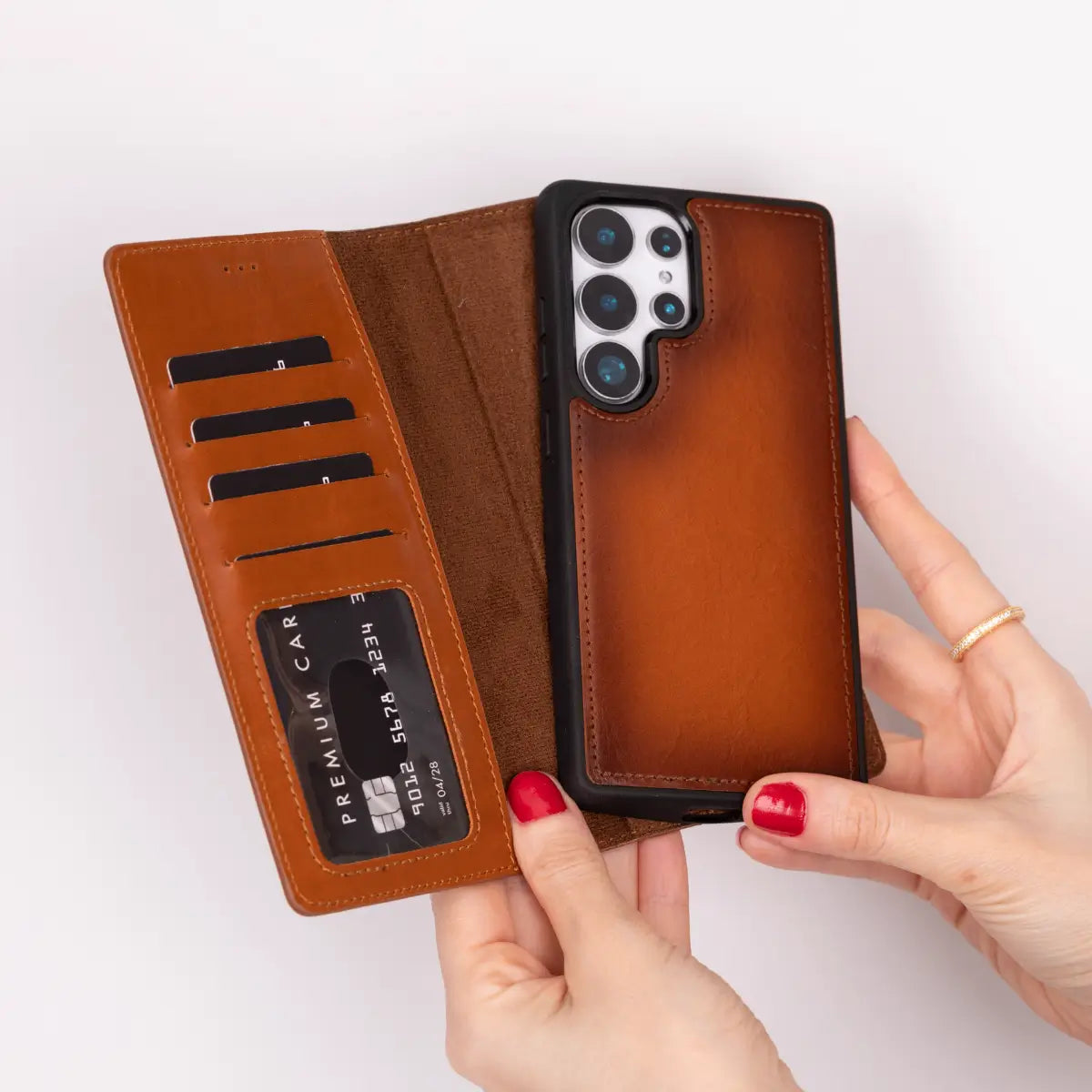 Premium Burnished Tan Magnetic Leather Wallet Case for Samsung Galaxy S25 Ultra - Slim Protective Cover with Card Slots for Everyday Use & Travel