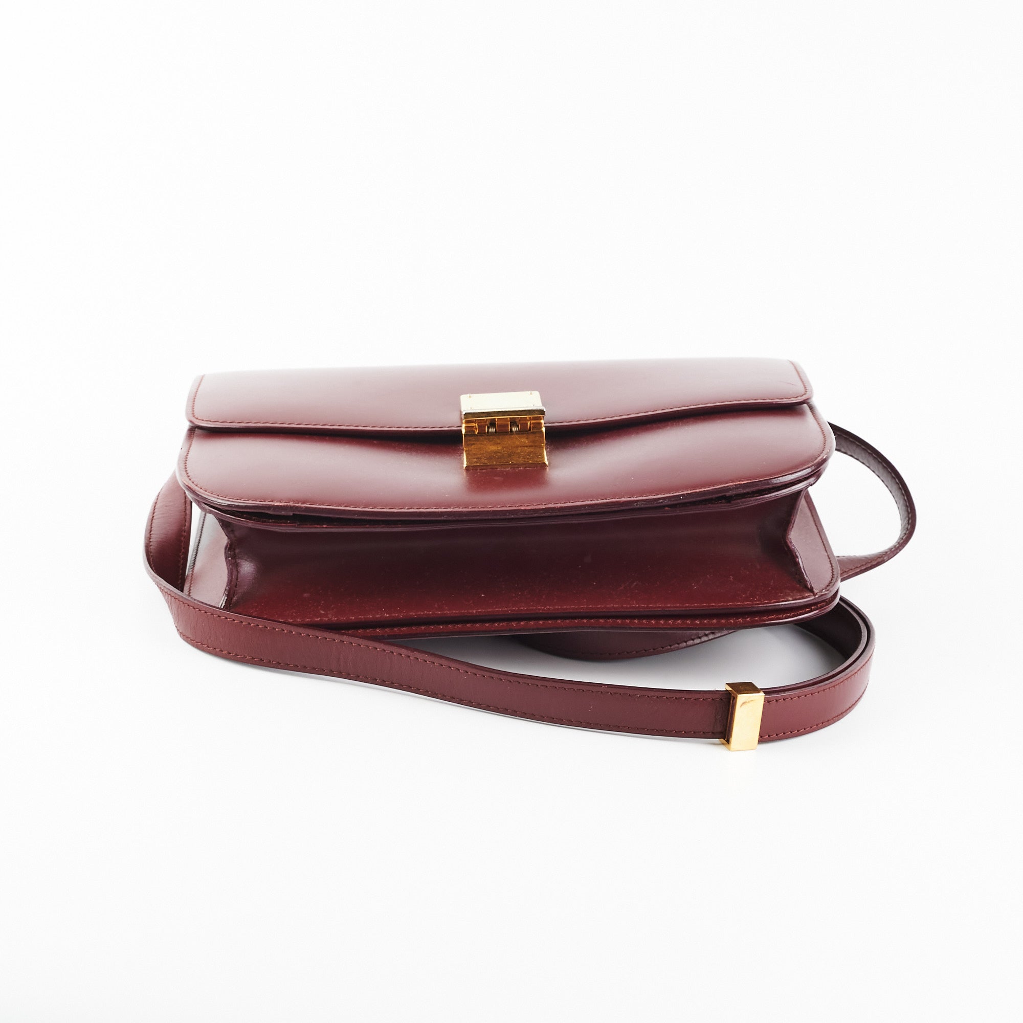 Celine Medium Box Bag in Burgundy Leather - Luxury Crossbody Handbag for Women, Perfect for Work, Travel & Evening Events