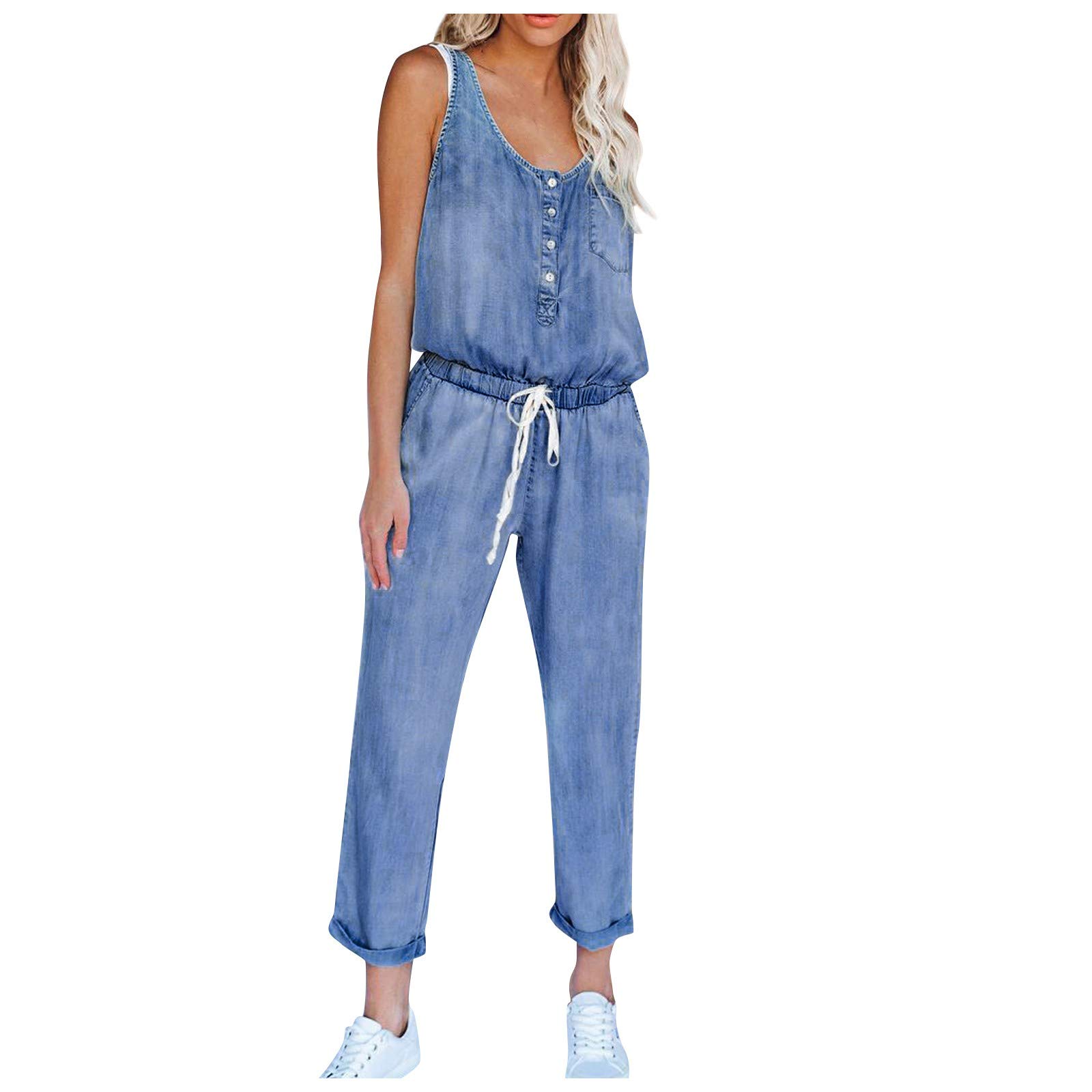 Women's Classic Stretch Denim Jumpsuit Romper Overalls - Comfortable Long Pants for Casual Wear, Work & Outdoor Activities