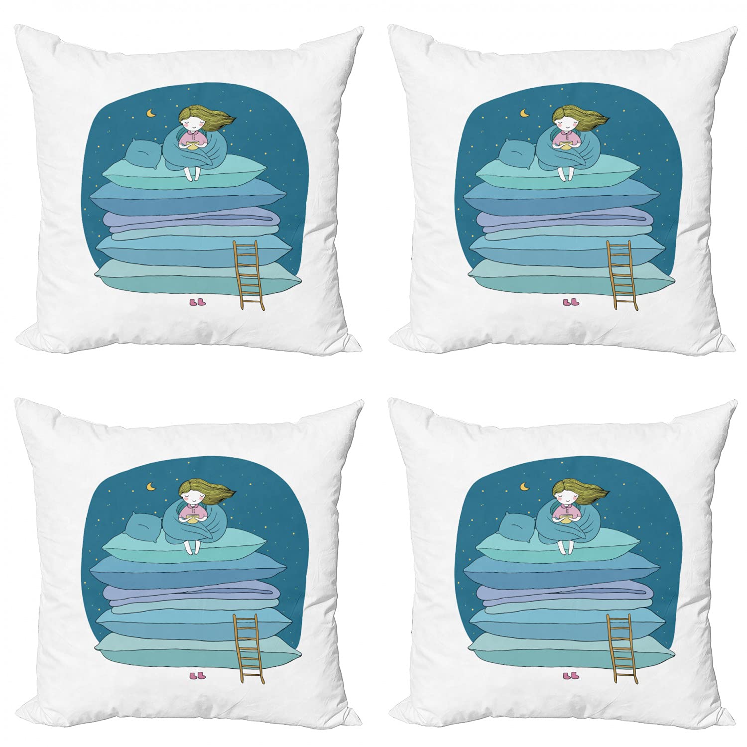 Ambesonne 4-Pack Cartoon Decorative Throw Pillow Covers 24