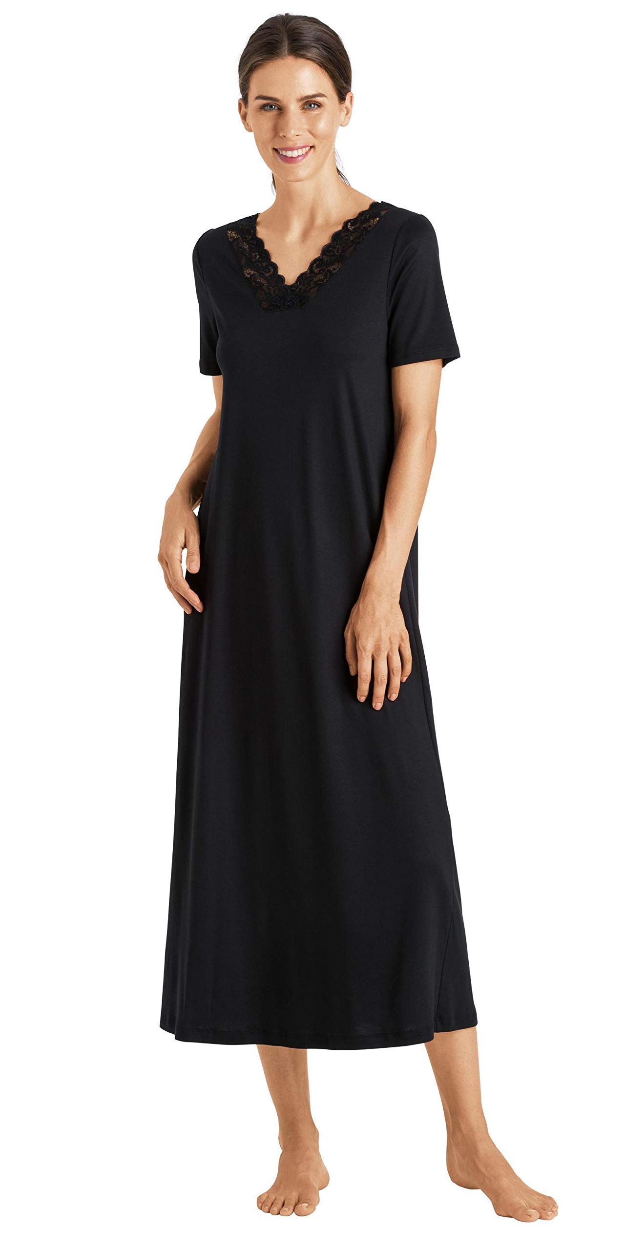HANRO Women's Moments Short Sleeve Long Gown - Soft Cotton Nightgown for Women, Comfortable Sleepwear & Loungewear - Perfect for Relaxing at Home, Sleeping, and Spa Days