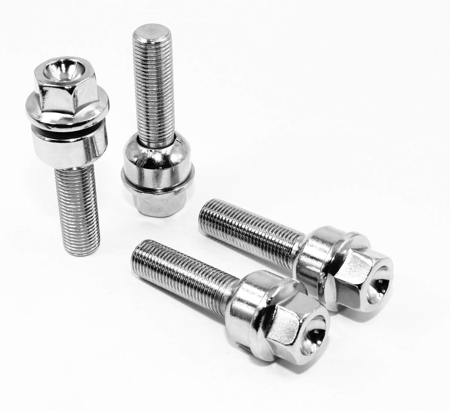 Porsche Lug Bolts 14x1.5mm Set of 20 - Chrome Ball Seat Washers for Factory Wheels & Performance Tires