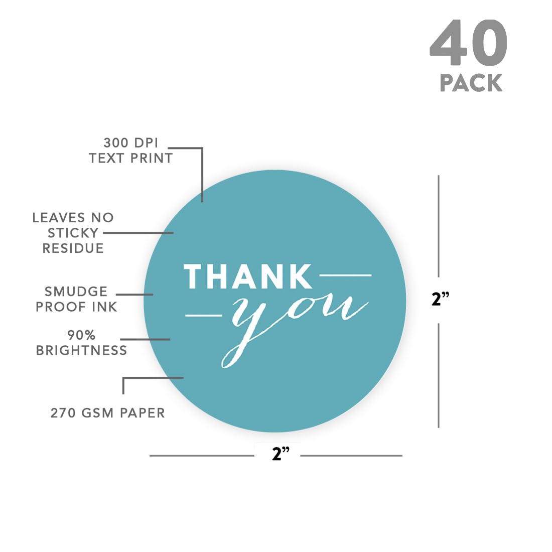 Andaz Press Circle Labels - 40-Pack Thank You Stickers for Gifts & Packaging