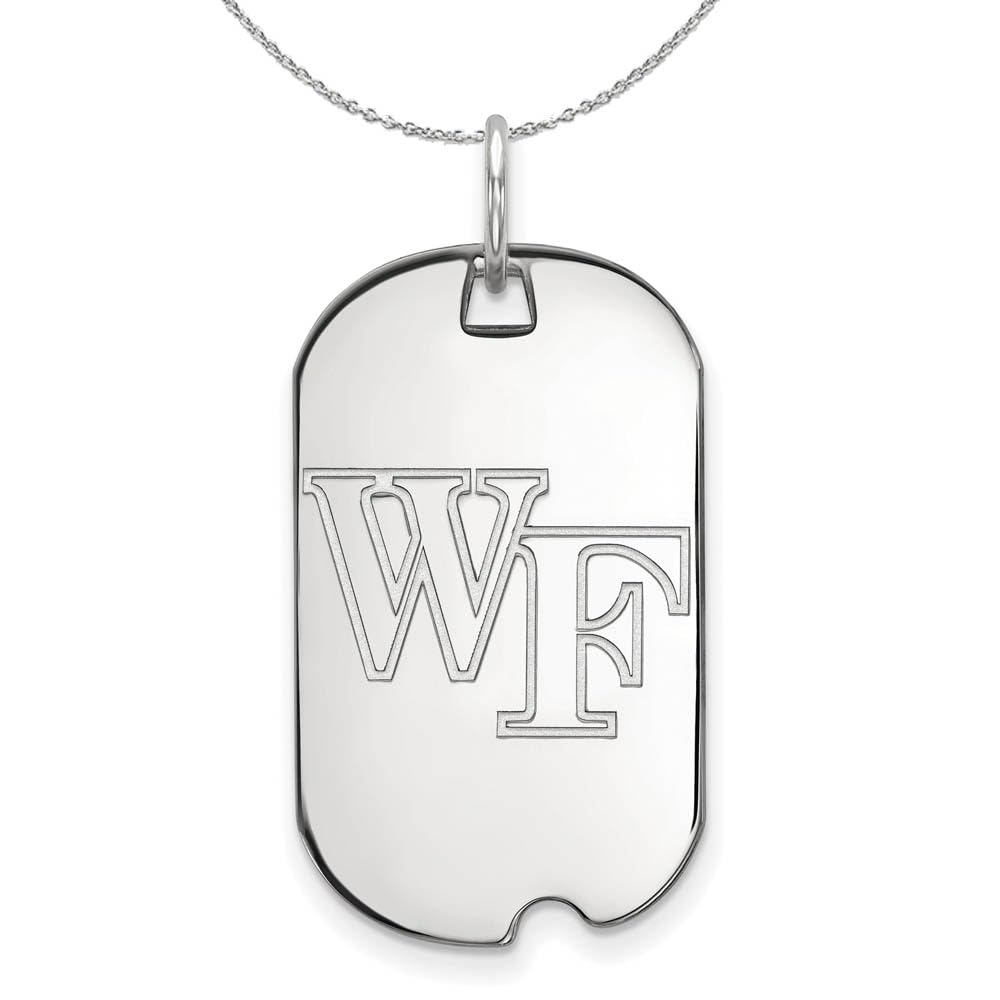 Sterling Silver Wake Forest University Dog Tag Pendant Necklace - Black Bow Charm - Perfect for Graduation Gifts, Alumni Pride & Everyday Jewelry