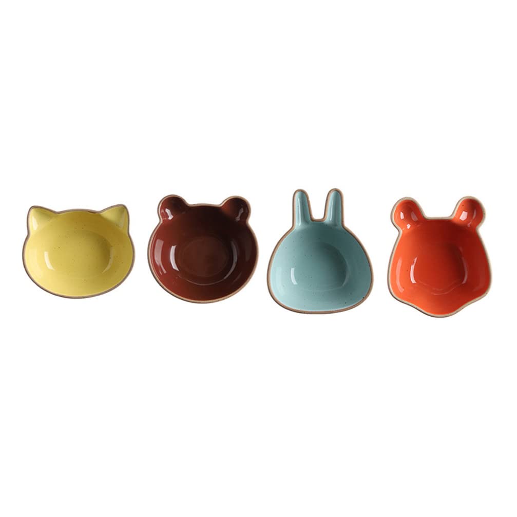 YARNOW 4-Piece Ceramic Seasoning Dishes Set - Cute Cartoon Serving Bowls for Dips, Soy Sauce, Ketchup & Condiments - Perfect for Appetizers, BBQ, Sushi & Party Snacks
