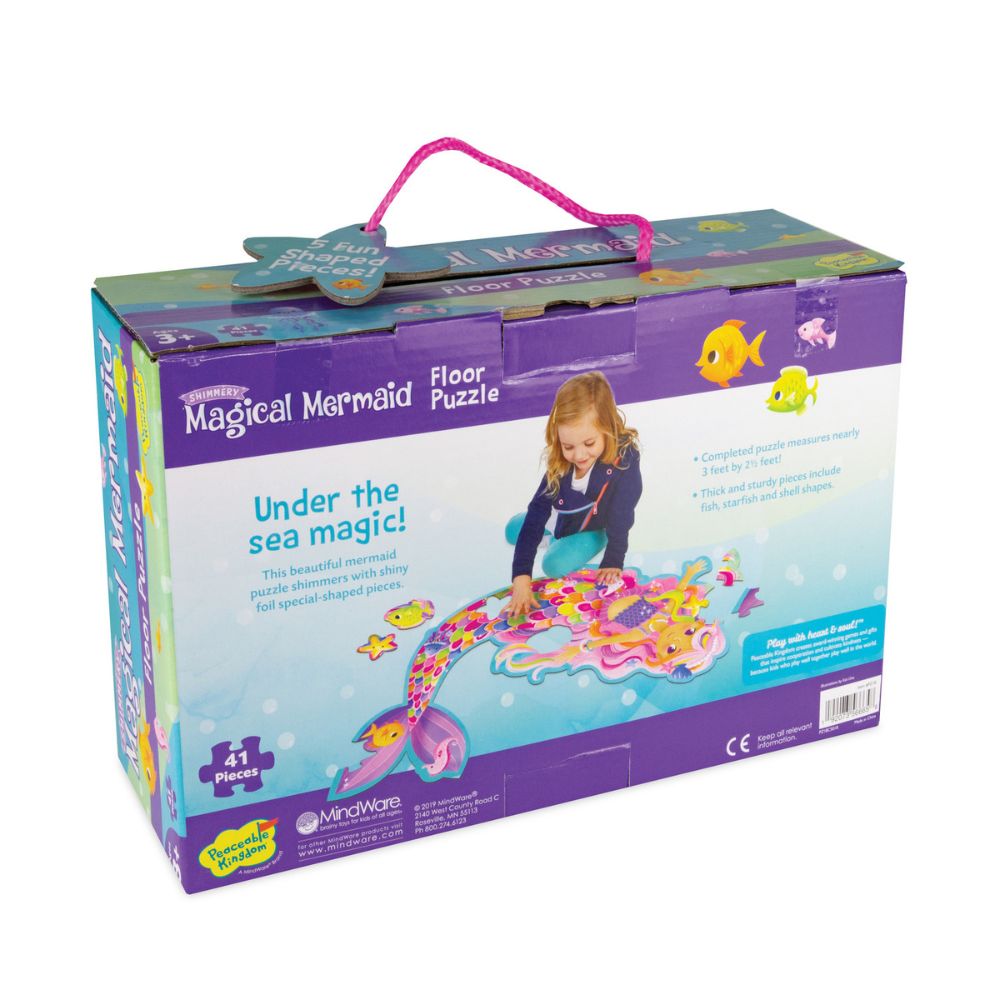 Peaceable Kingdom Shimmery Magical Mermaid Floor Puzzle for Kids - 48 Piece Large Jigsaw Puzzle with Glitter Details, Perfect for Birthday Gifts & Ocean-Themed Room Decor