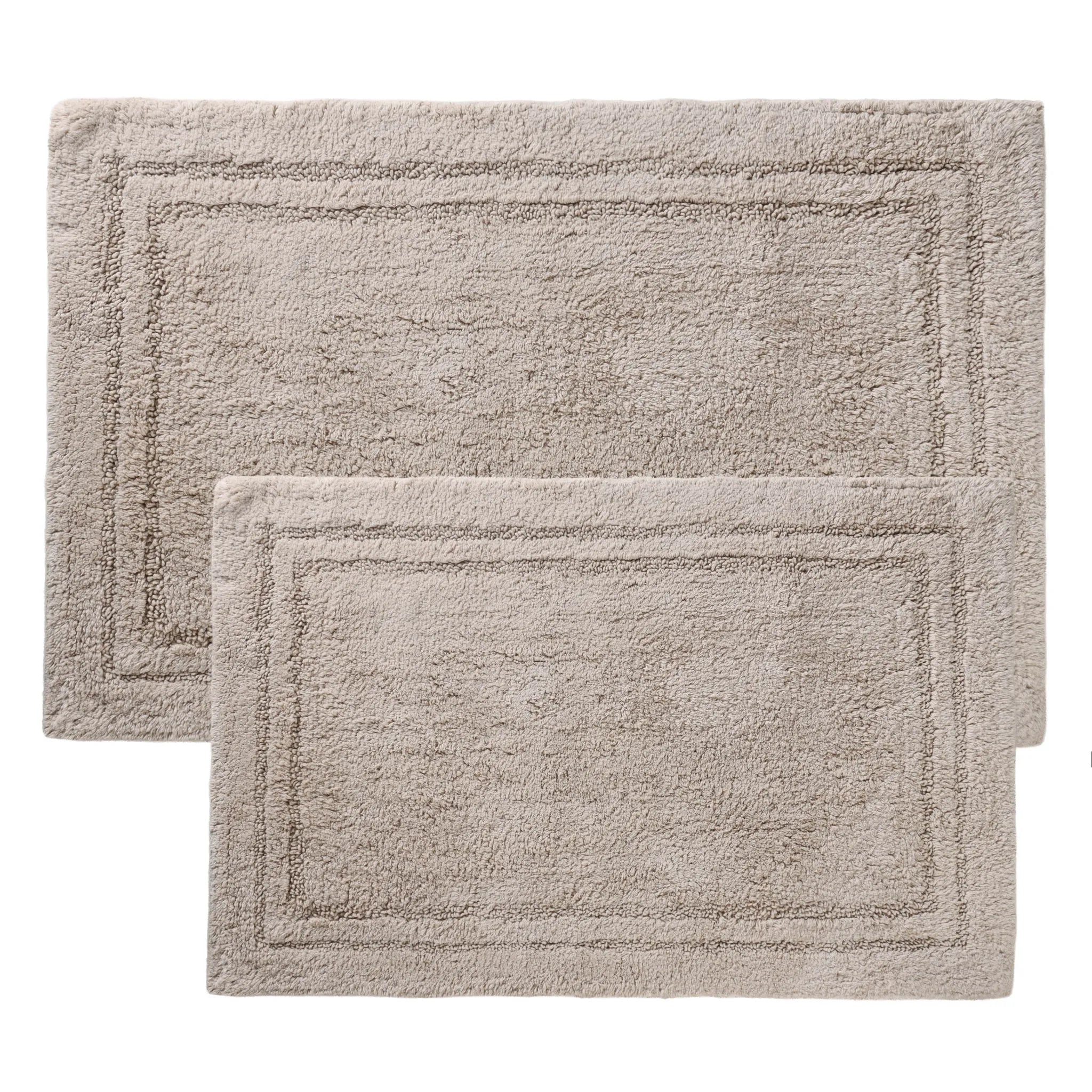 Non-Slip Cotton Bathroom Rug Set - 2 Piece Washable Absorbent Bath Mat with Anti-Skid Backing for Bathroom, Shower & Vanity Area