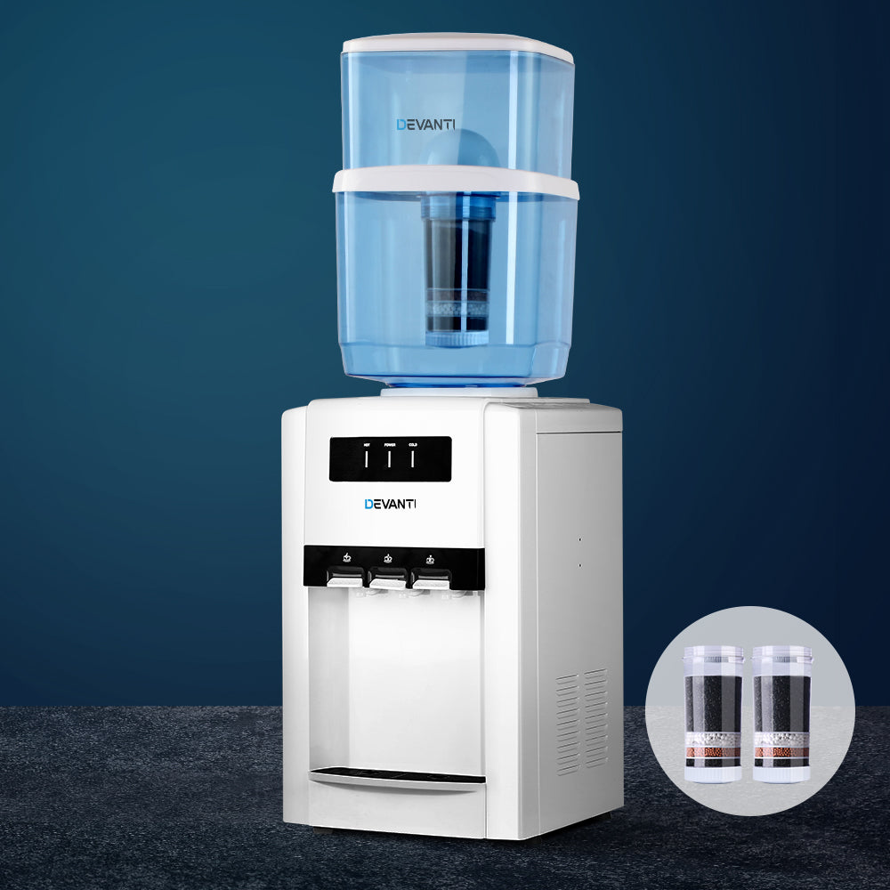 Devanti 22L Top Loading Water Cooler Dispenser with 2 Filters - Countertop Drinking Water Dispenser for Home & Office Use