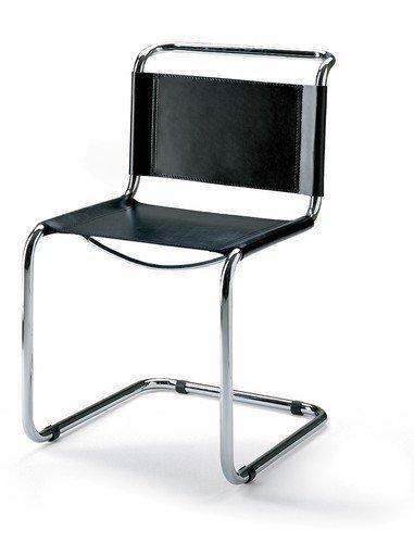 Mart Stam Cantilever Side Chair - Black Leather Upholstered Modernist Design for Living Room, Office & Dining Space