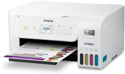 Epson EcoTank ET-2803 Wireless All-in-One Color Supertank Inkjet Printer - Compact Design for Home Office & Small Business Printing, Scanning, Copying & Faxing