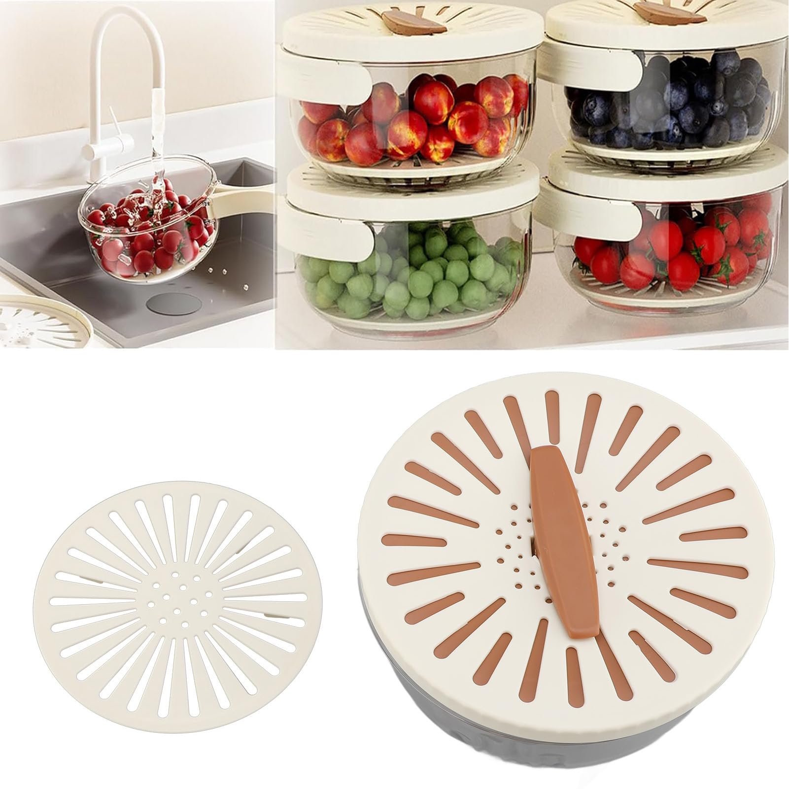 Organic Fruit and Vegetable Wash Bowl - Thickened Double Layer with Strainer & Lid - Foldable Handle Kitchen Colander for Draining, Washing, and Storing Fresh Produce - Perfect for Salads, Meal Prep & Healthy Eating