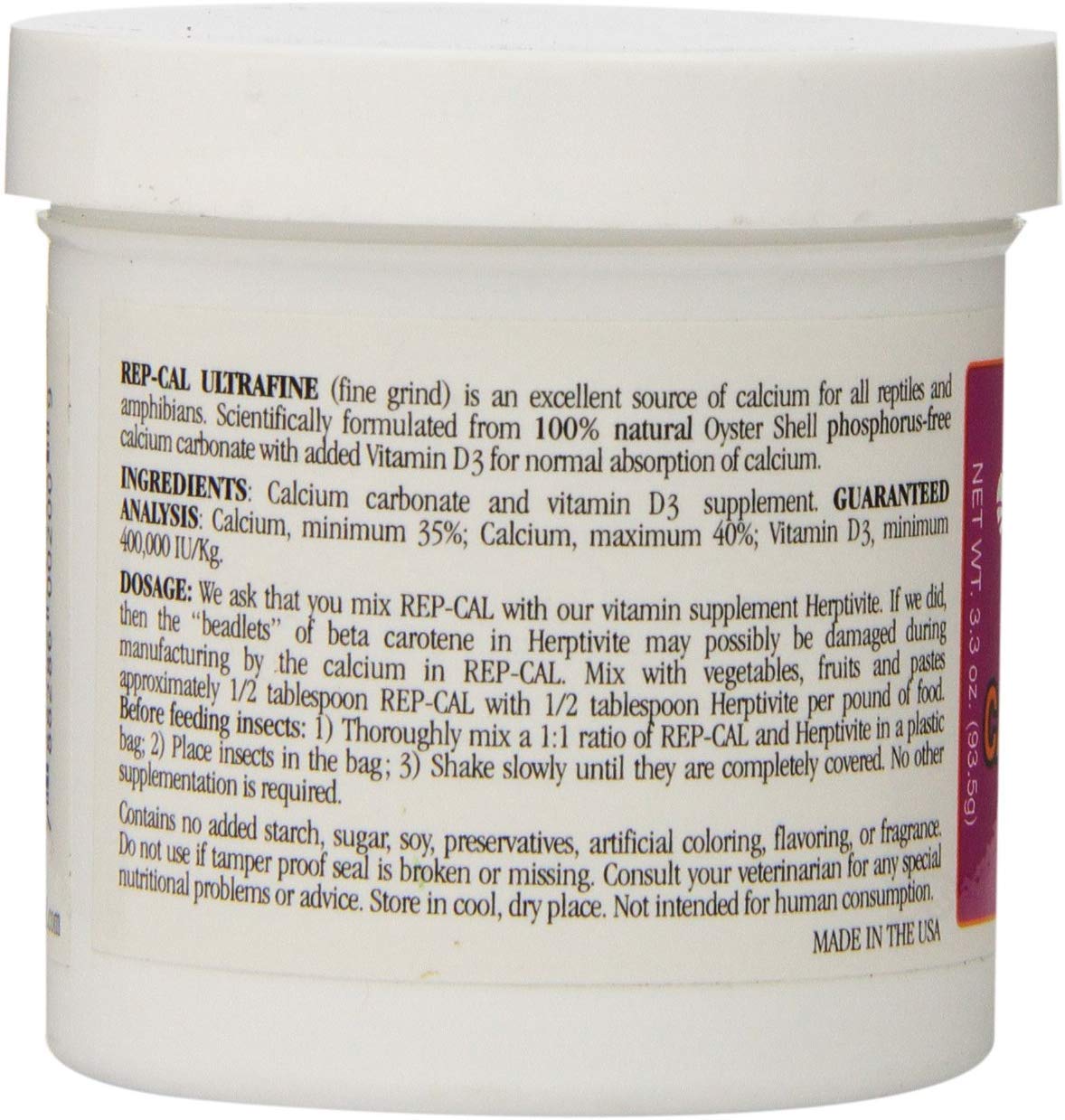 Rep-Cal Phosphorus-Free Calcium with Vitamin D3 Ultrafine Powder - 3.3 oz (Pack of 12) for Reptiles & Amphibians - Supports Bone Health & Shell Development for Bearded Dragons, Turtles & Tortoises
