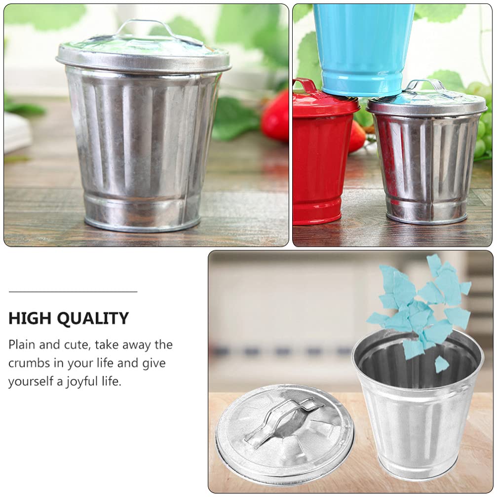 STOBOK 1Pc Mini Trash Can with Lid - Small Metal Wastebasket for Desk, Bathroom, Bedroom, Office & Kitchen | 3.5x3.7 Inch Compact Garbage Bin & Flower Pot | Perfect for Home, Dorm, Patio & Small Spaces