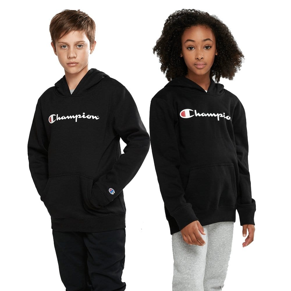 Champion Junior Script Black Hoodie for Kids - Soft & Comfortable Pullover for School, Sports & Casual Wear
