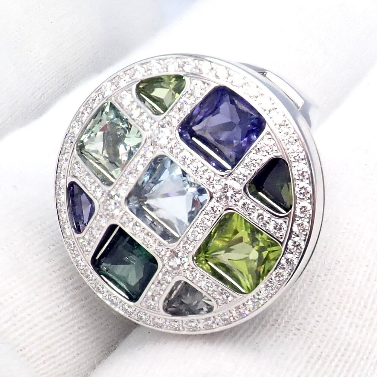 Cartier Pasha 18k White Gold Diamond & Color Stone Ring - Size 6 (52) with Original Box & Papers - Luxury Jewelry for Weddings, Anniversaries & Special Occasions