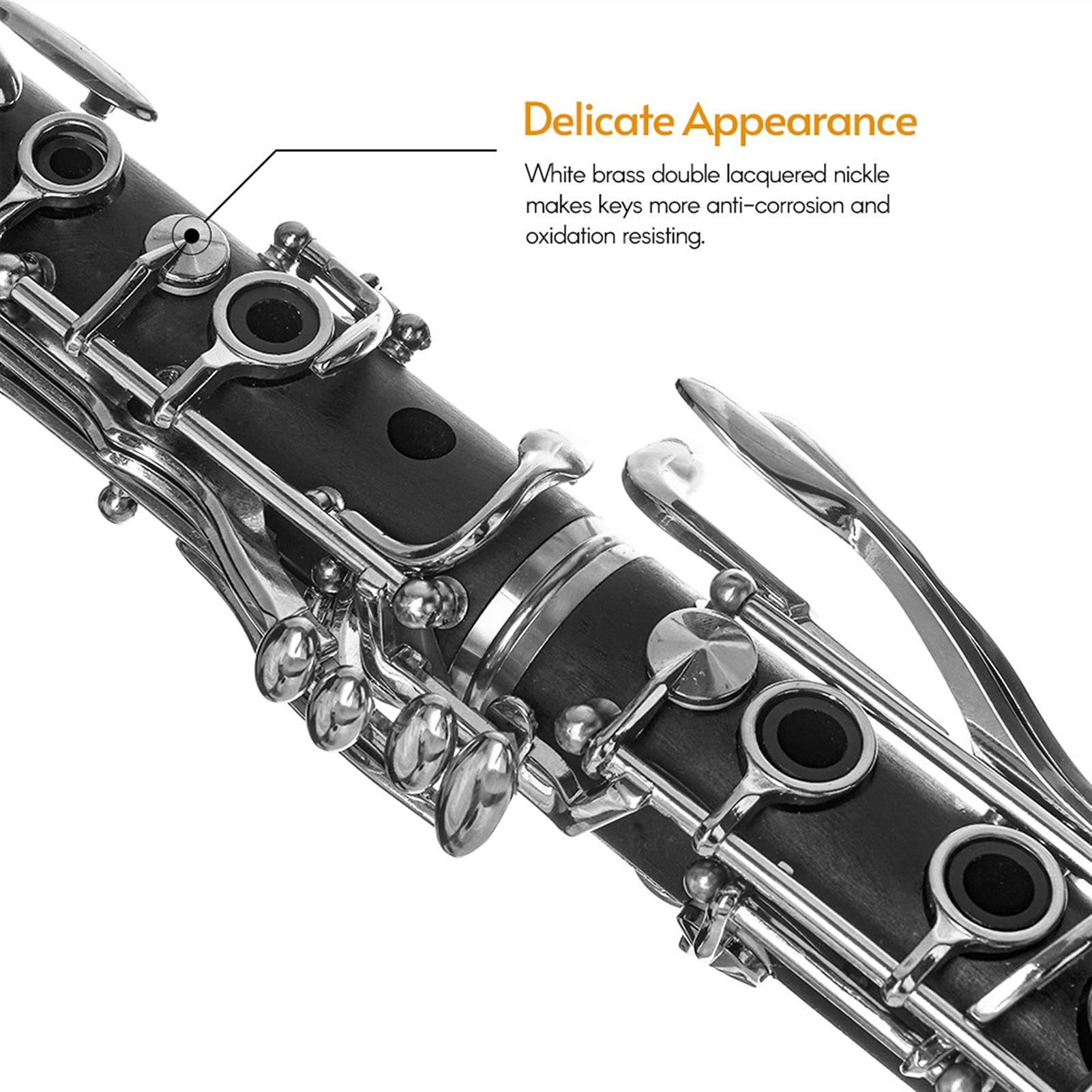 Professional Bb B Flat Clarinet for Students - Bakelite Body with Case, Reeds, Rubber Pads, Gloves, Strap & Cleaning Cloth - Perfect for School Bands, Beginners & Music Practice