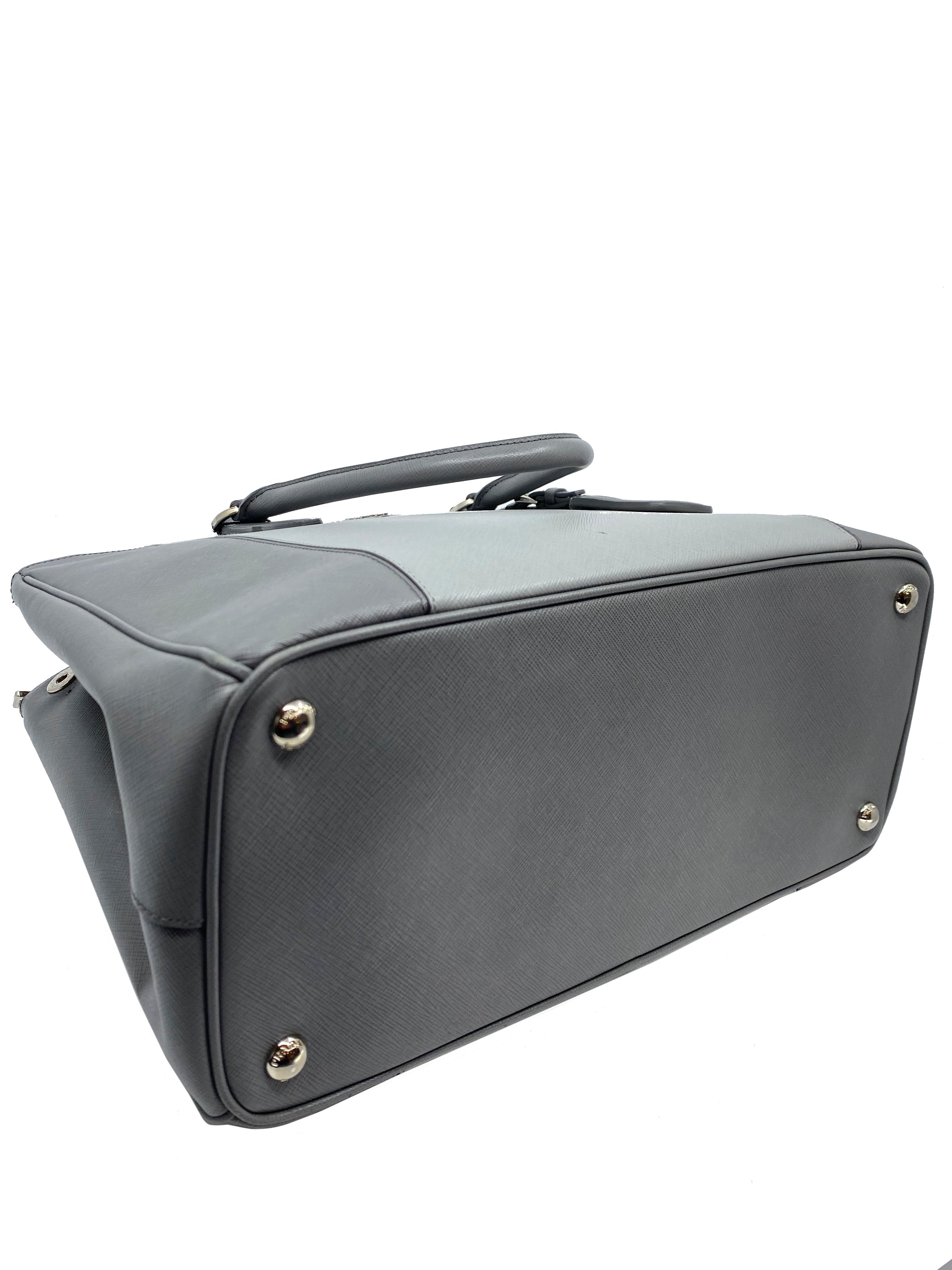 Prada Saffiano Leather Double Zip Tote Bag for Women | Luxury Two-Tone Handbag | Perfect for Work, Travel & Everyday Use