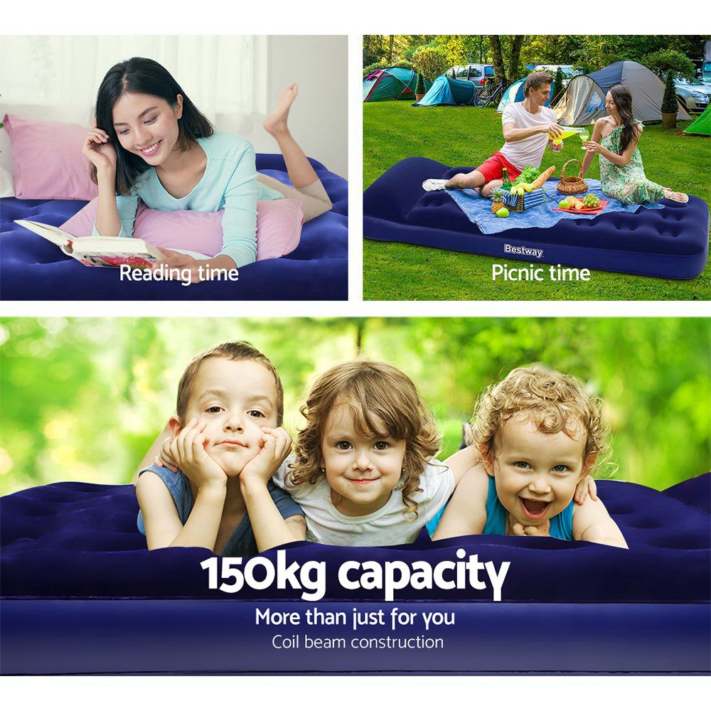 Bestway Single Size Inflatable Air Mattress - Navy Blue Portable Guest Bed for Camping, Travel & Home Use