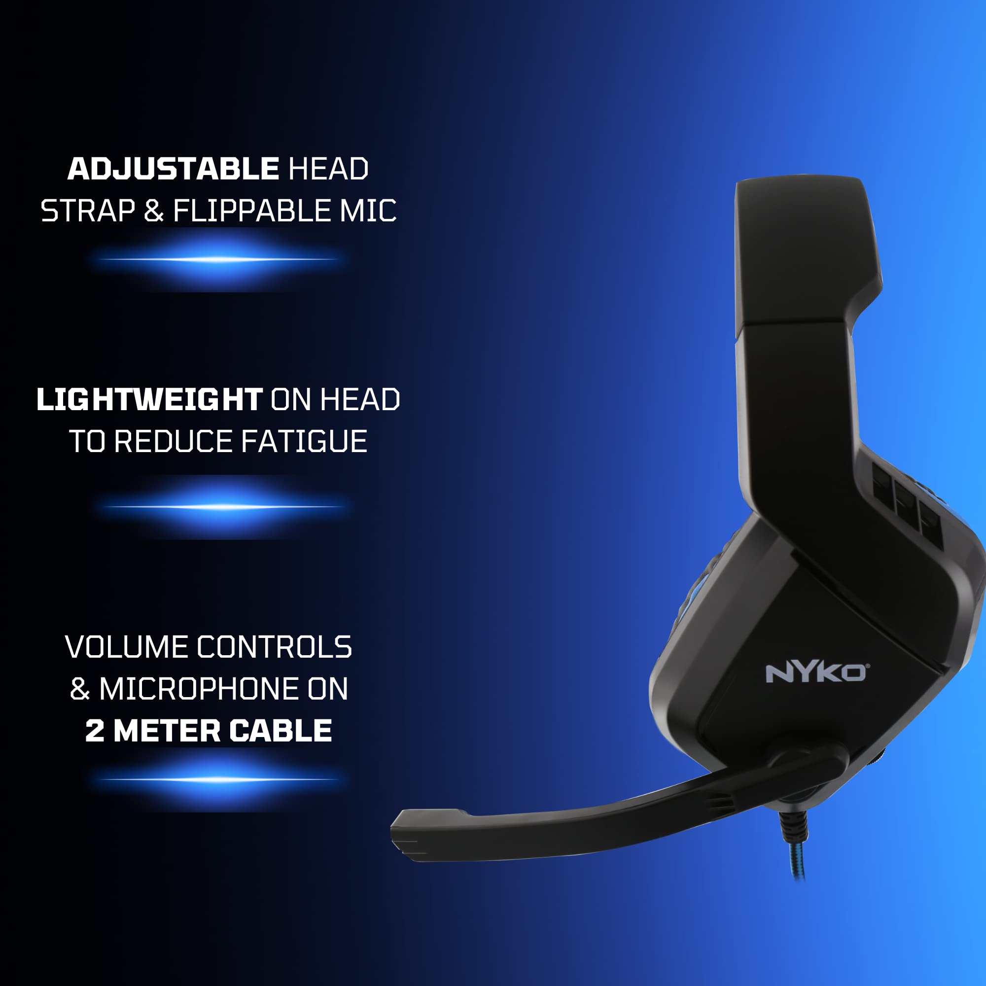 Nyko NP4-4500 Wired Gaming Headset for PS4 & PS5 - Lightweight Over-Ear Headphones with Adjustable Noise-Canceling Mic - Compatible with Xbox One, Xbox Series X/S & Nintendo Switch - Perfect for Online Multiplayer, Streaming & Late-Night Gaming (Black/Blue)