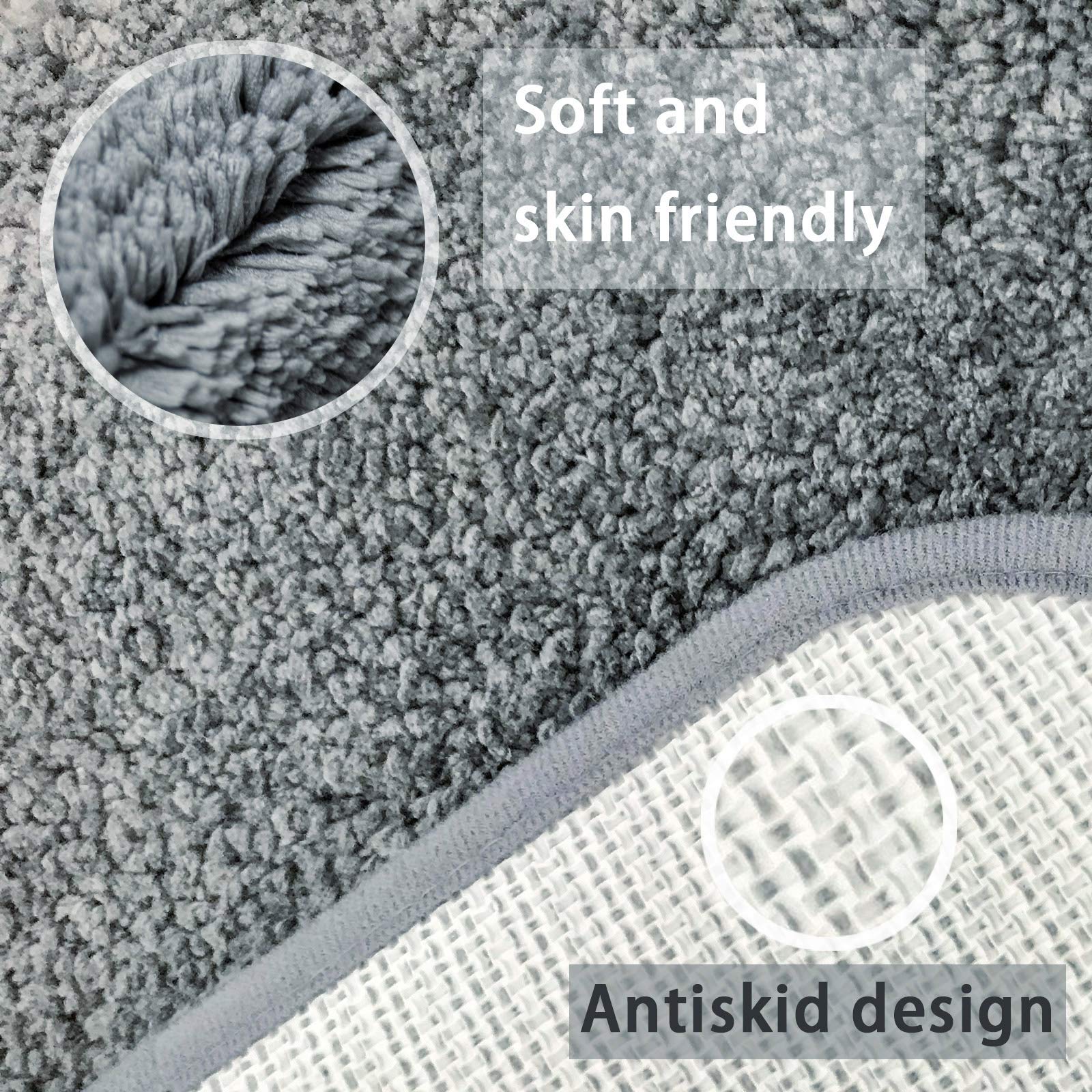 HALLYONA 20x32 Non-Slip Bath Rugs Set - 2pcs Washable Plush Runner for Bathroom & Indoor Use (Lava Gray)