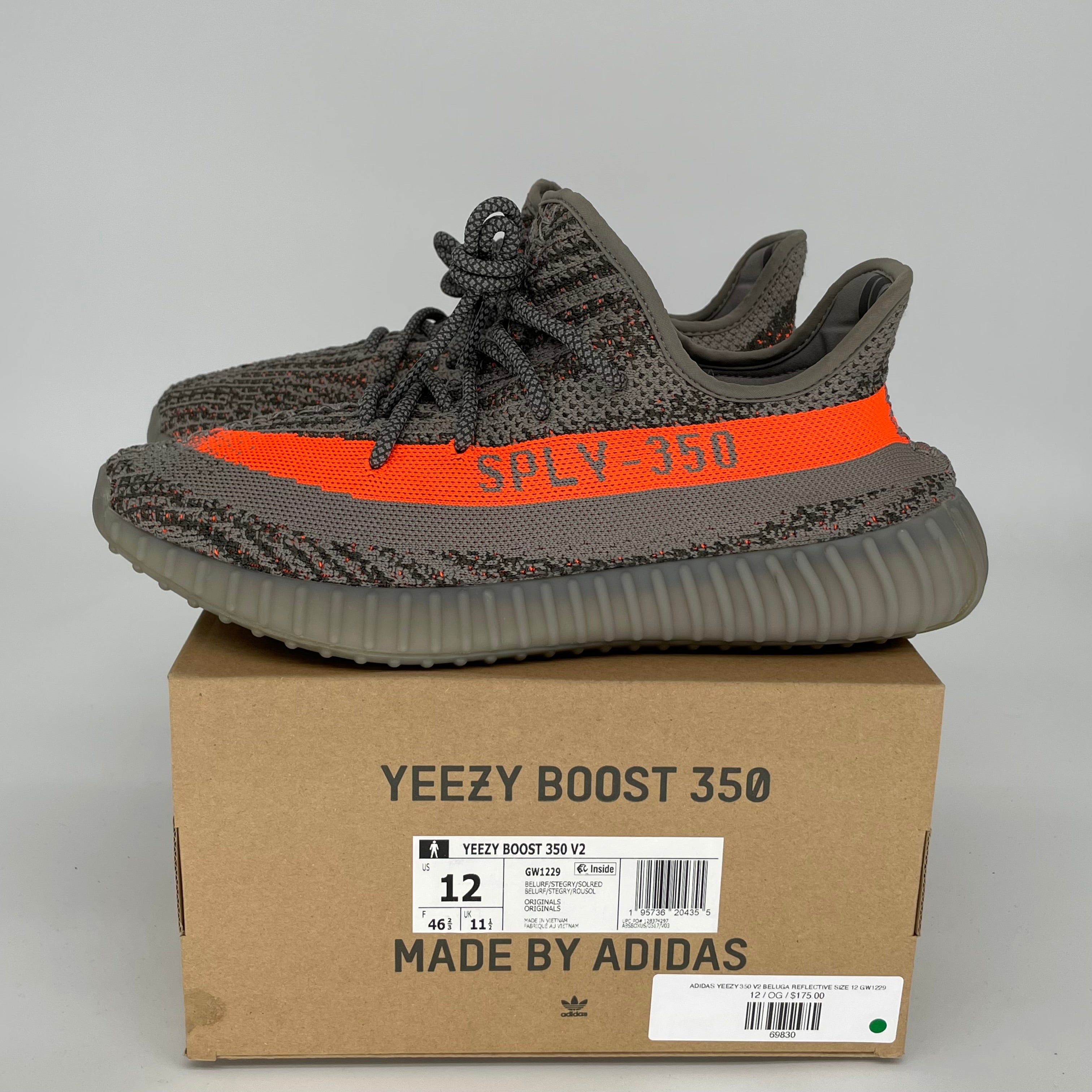 Adidas Yeezy Boost 350 V2 Beluga Reflective Sneakers - Men's Size 12 (GW1229) | Limited Edition Running Shoes for Streetwear & Gym Workouts