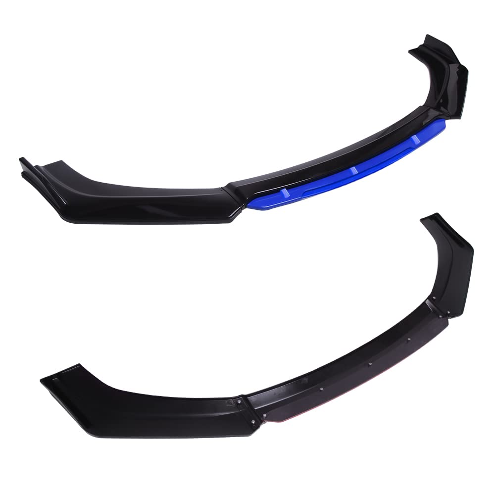Universal Front Bumper Lip Protector & Rear Diffuser with Side Skirts - Gloss Black & Blue Tongue Car Splitter Spoiler Body Kit (29.3