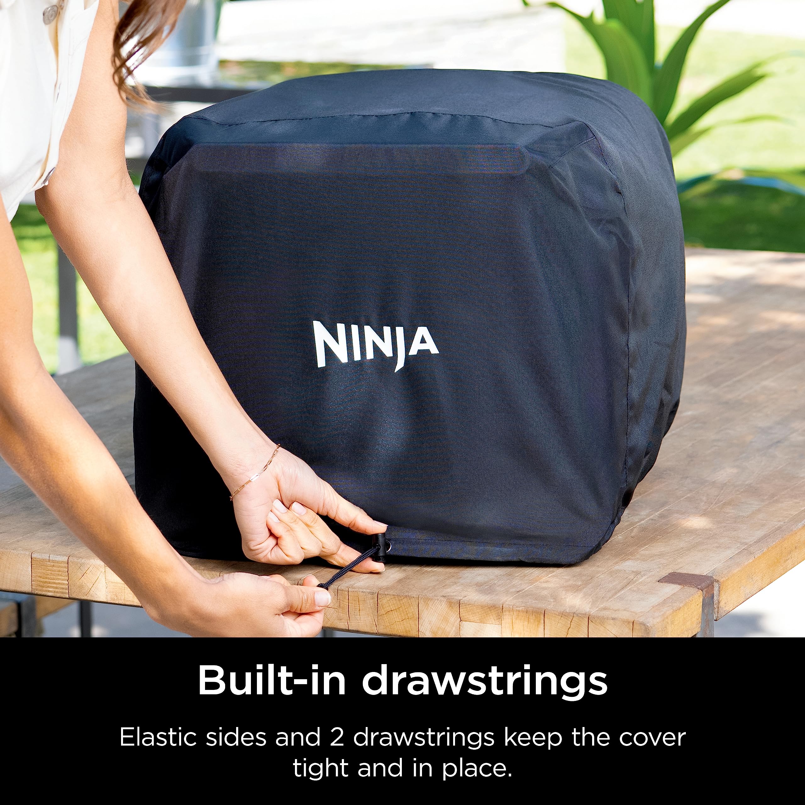 Ninja XSKOCVR Premium Waterproof & UV-Resistant Cover for Woodfire Outdoor Oven (OO100 Series) - Adjustable Drawstrings, Lightweight Black Protection (19.5x16.5x15 Inch) - Perfect for Patio, Backyard & Camping Use