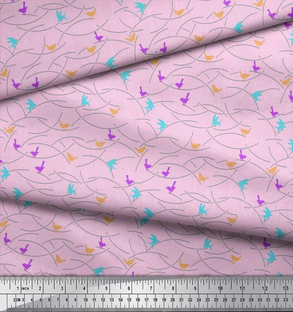 Soimoi Rayon Pink Fabric by The Yard - 42 Inch Wide - Artistic Bird Flight Printed Fabric - Lightweight & Soft for Dresses, Skirts, and DIY Crafts