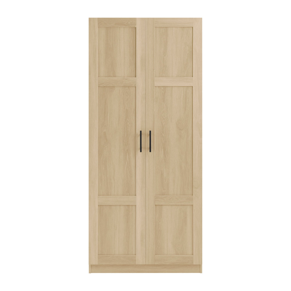 5-Tier Tall Broom Cupboard with 2 Doors - Oak Storage Cabinet for Kitchen, Bathroom & Utility Room Organization