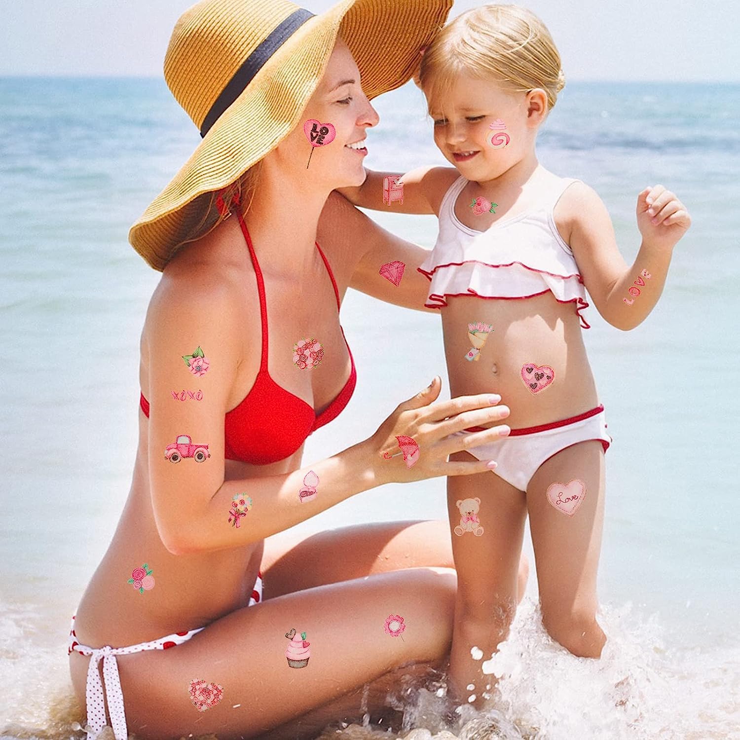 10PCS Valentine's Day Temporary Tattoos - Glitter Heart, Cupid Arrow, Dessert & Flower Designs | Waterproof Fake Tattoos for Kids & Adults | 12x6.8CM Size | Perfect for Parties, Weddings & Romantic Events