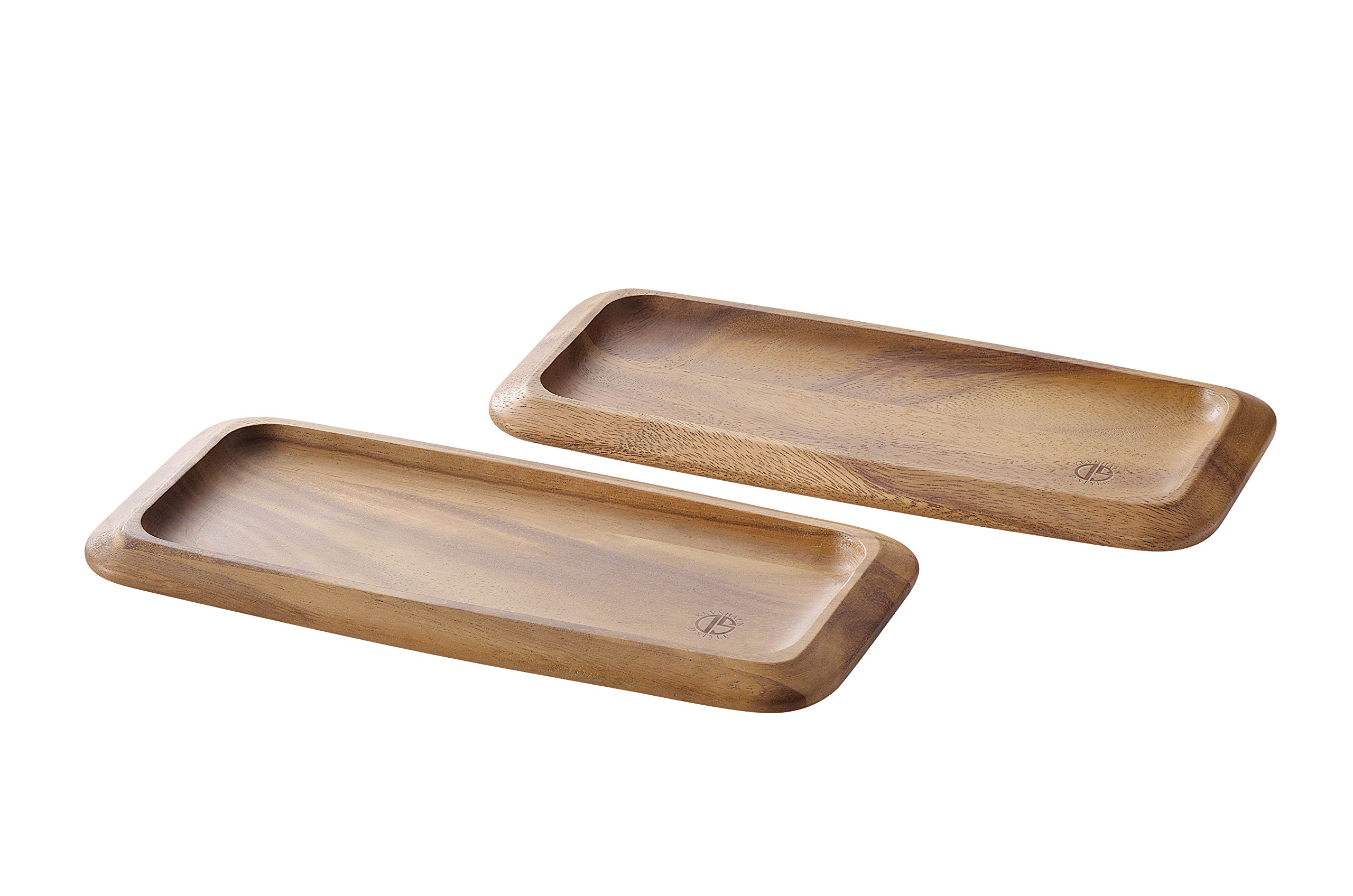 Kevnhaun KDS107/2 2-Piece Wooden Tray & Cutting Board Set - Natural Wood, 11.8 x 5.9 Inches (30 x 15 cm) - Dual-Use for Serving & Food Prep - Perfect for Restaurants, Warm Dishes & Charcuterie Boards