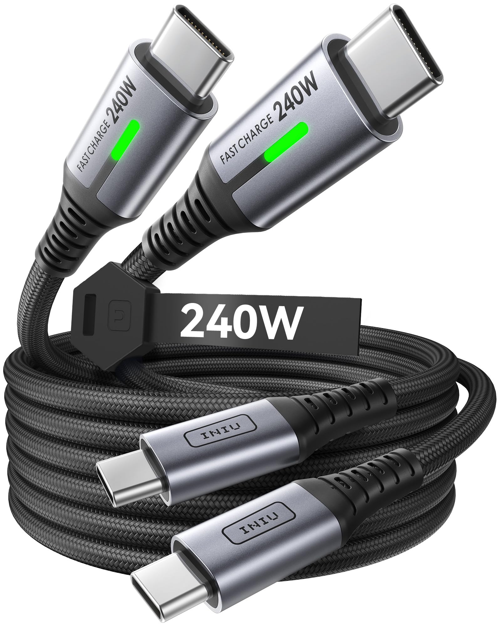 INIU 240W USB C to USB C Fast Charging Cable [6.6ft, 2-Pack] - Braided Type C Charger Cord for iPhone 16/15 Pro, Samsung S24/S23, MacBook, iPad, Switch, Steam Deck & More - Perfect for Home, Office & Travel Charging