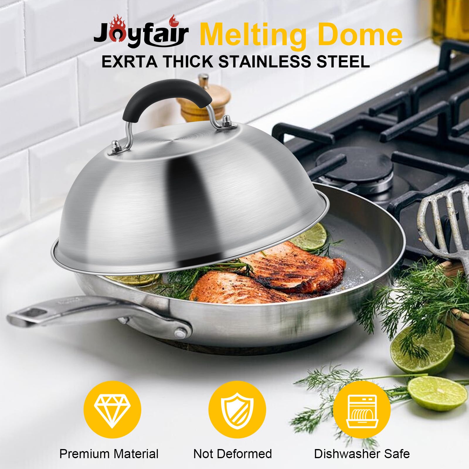 **Joyfair 9-Inch Stainless Steel Basting Cover & Cheese Melting Dome for BBQ, Grilling, Pizza, Steak – Dishwasher Safe (2-Pack) – Perfect for Outdoor Flat Top Grilling, Home Cooking & Steaming**