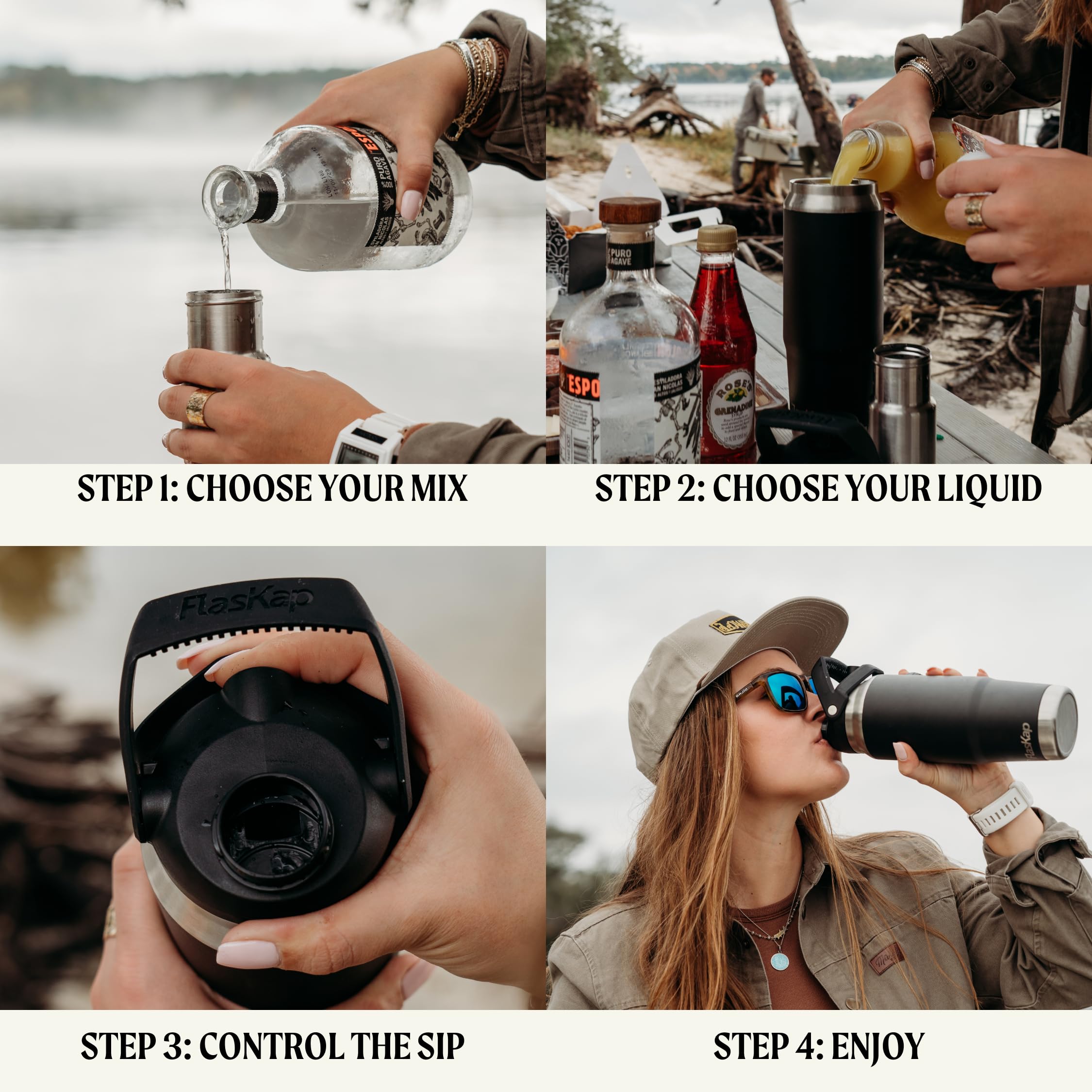 Flaskap FreePour System: 6oz Insulated Tumbler Attachment & 26oz Leak-Proof Cup Holder Friendly Water Bottle - Perfect for Cocktails, Smoothies & On-the-Go Hydration at Gym, Office or Outdoor Adventures